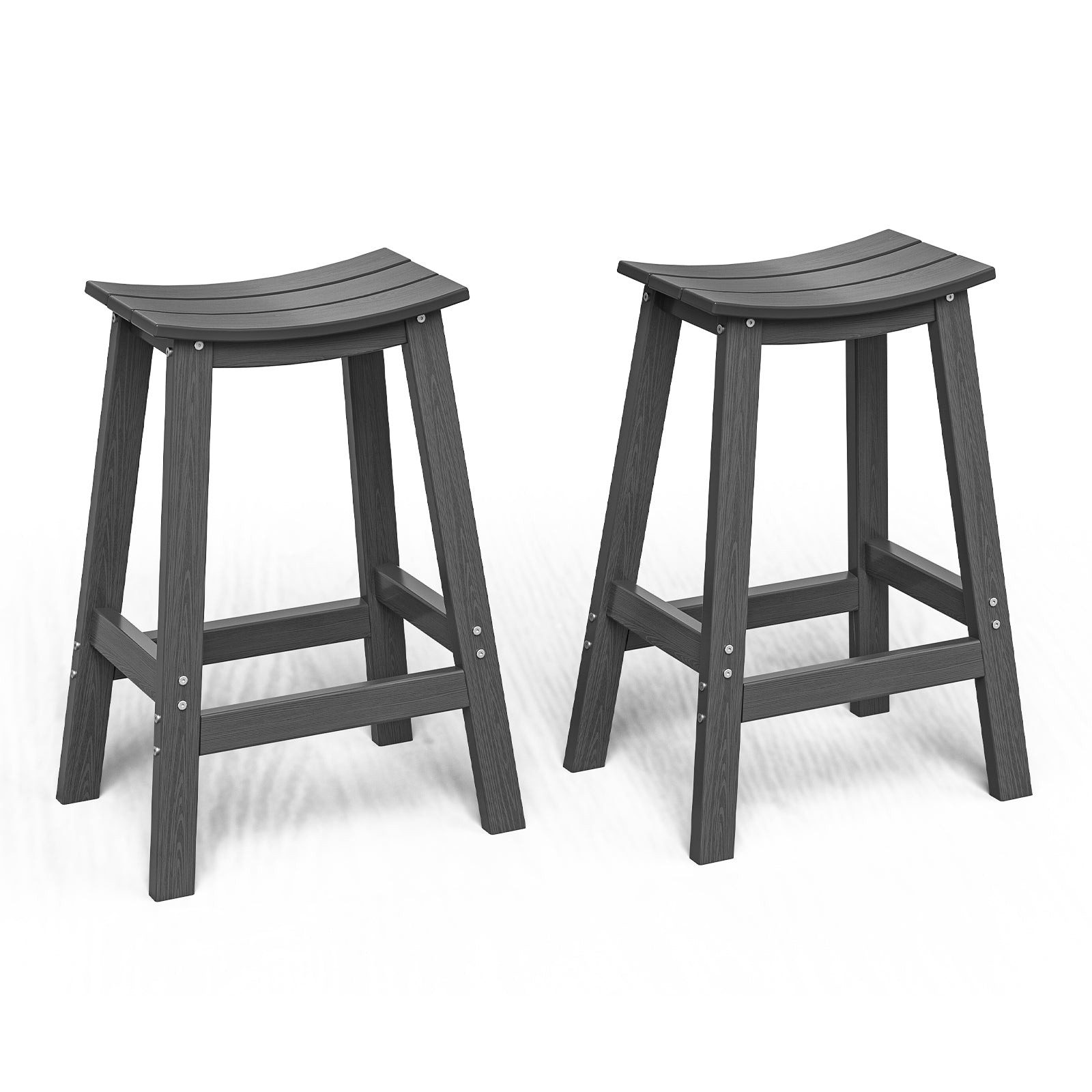 Awoutwood HDPE Saddle Bar Stool Set of 2 , Curved Seat with Built-in Foot Rest & UV-resistant