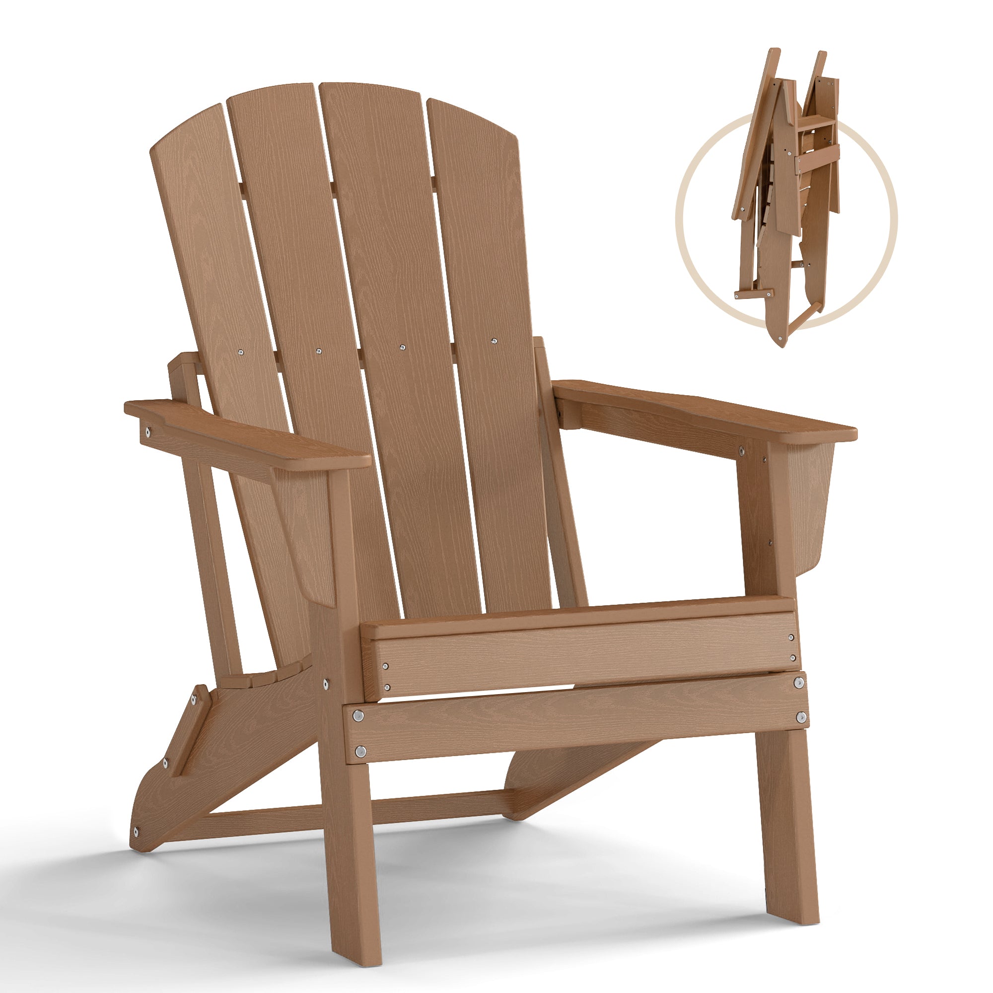 Foldable Wood Grain HDPE Adirondack Chair , 2 Pack & 4 Pack ,  all-weather , 304 Stainless Steel Hardware