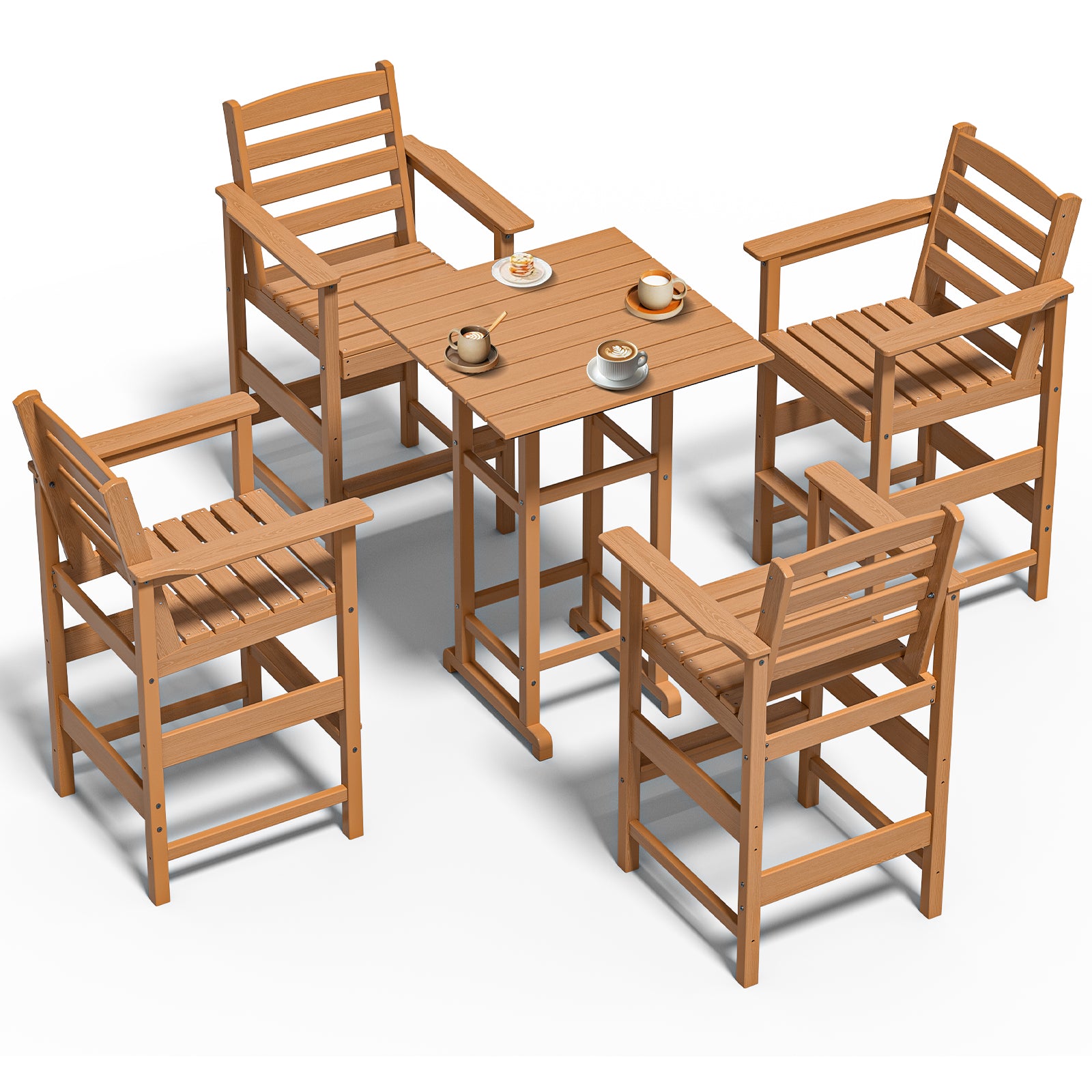 Awoutwood Tall Adirondack Bar Set chair & HDPE Bar Table, 3-Piece & 5-Piece Bar Set, Weatherproof Wood Grain Outdoor Patio Furniture