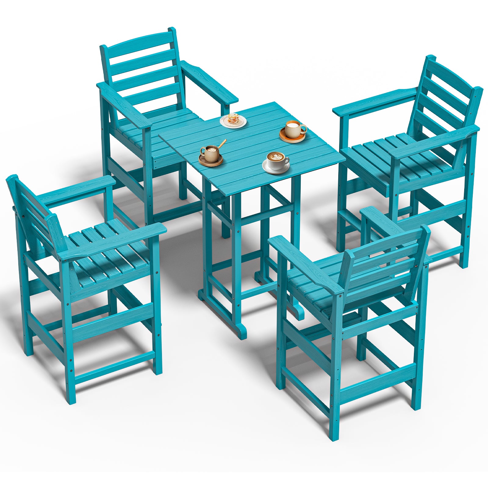 Awoutwood Tall Adirondack Bar Set chair & HDPE Bar Table, 3-Piece & 5-Piece Bar Set, Weatherproof Wood Grain Outdoor Patio Furniture