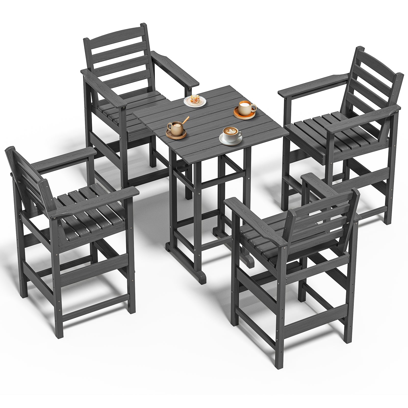 Awoutwood Tall Adirondack Bar Set chair & HDPE Bar Table, 3-Piece & 5-Piece Bar Set, Weatherproof Wood Grain Outdoor Patio Furniture