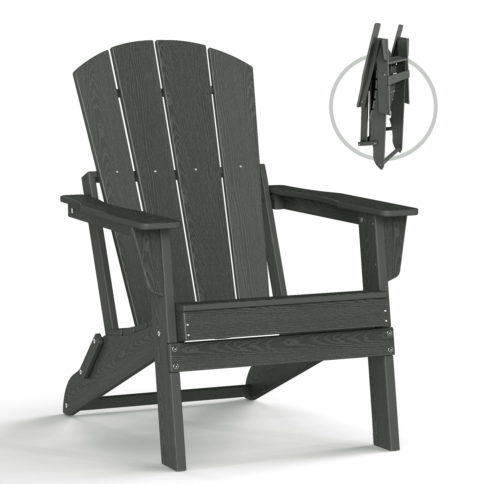 Foldable Wood Grain HDPE Adirondack Chair , 2 Pack & 4 Pack ,  all-weather , 304 Stainless Steel Hardware