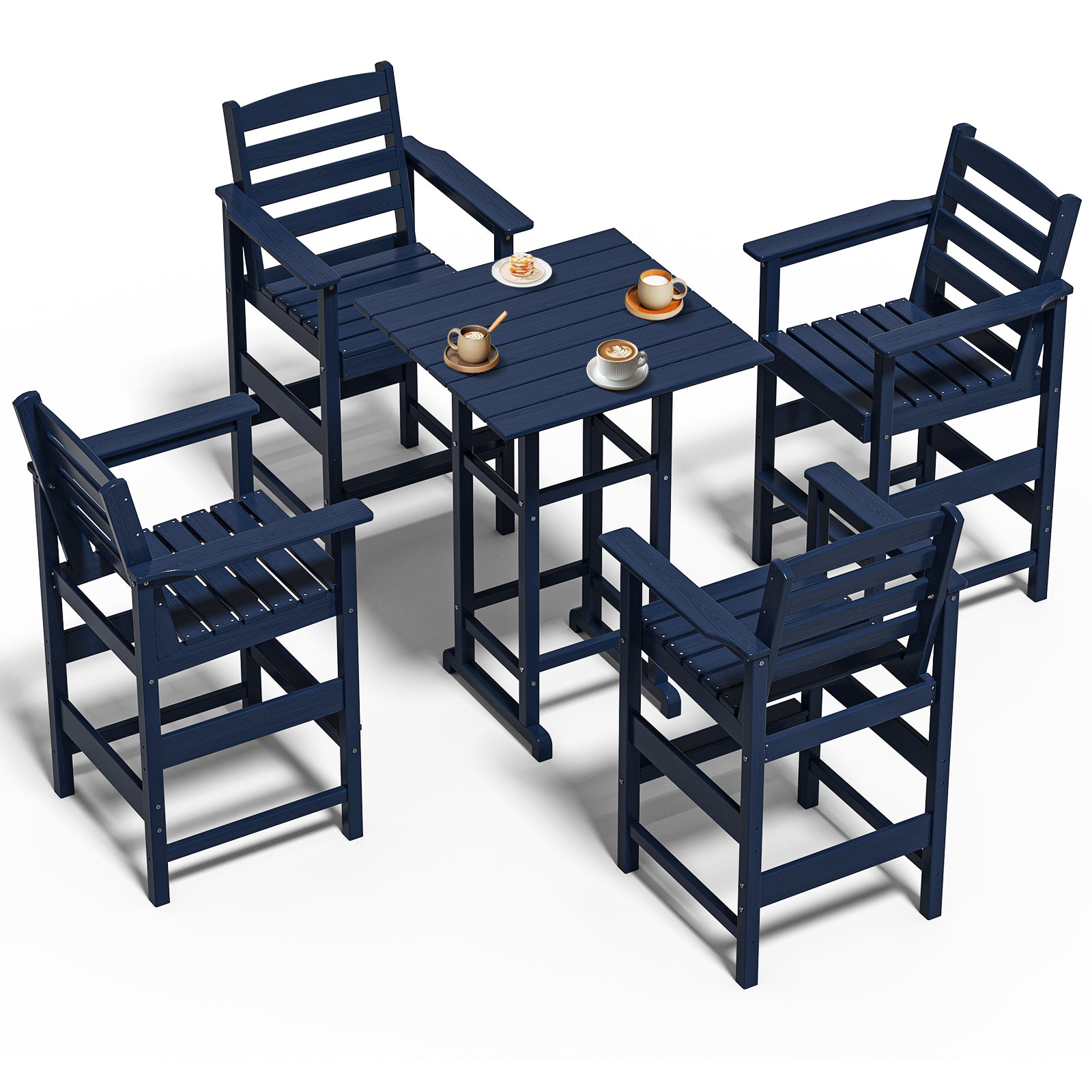 Awoutwood Tall Adirondack Bar Set chair & HDPE Bar Table, 3-Piece & 5-Piece Bar Set, Weatherproof Wood Grain Outdoor Patio Furniture