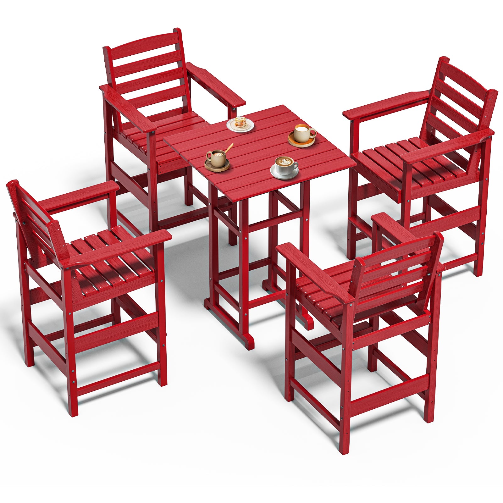 Awoutwood Tall Adirondack Bar Set chair & HDPE Bar Table, 3-Piece & 5-Piece Bar Set, Weatherproof Wood Grain Outdoor Patio Furniture