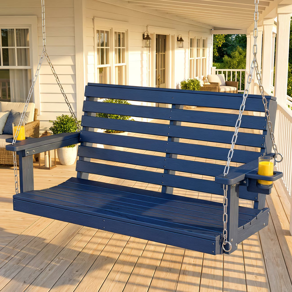 Awoutwood HDPE Double Seat Swing Chair with Cup Holders, Rustproof Weather Resistant with 304 Stainless Steel Chains