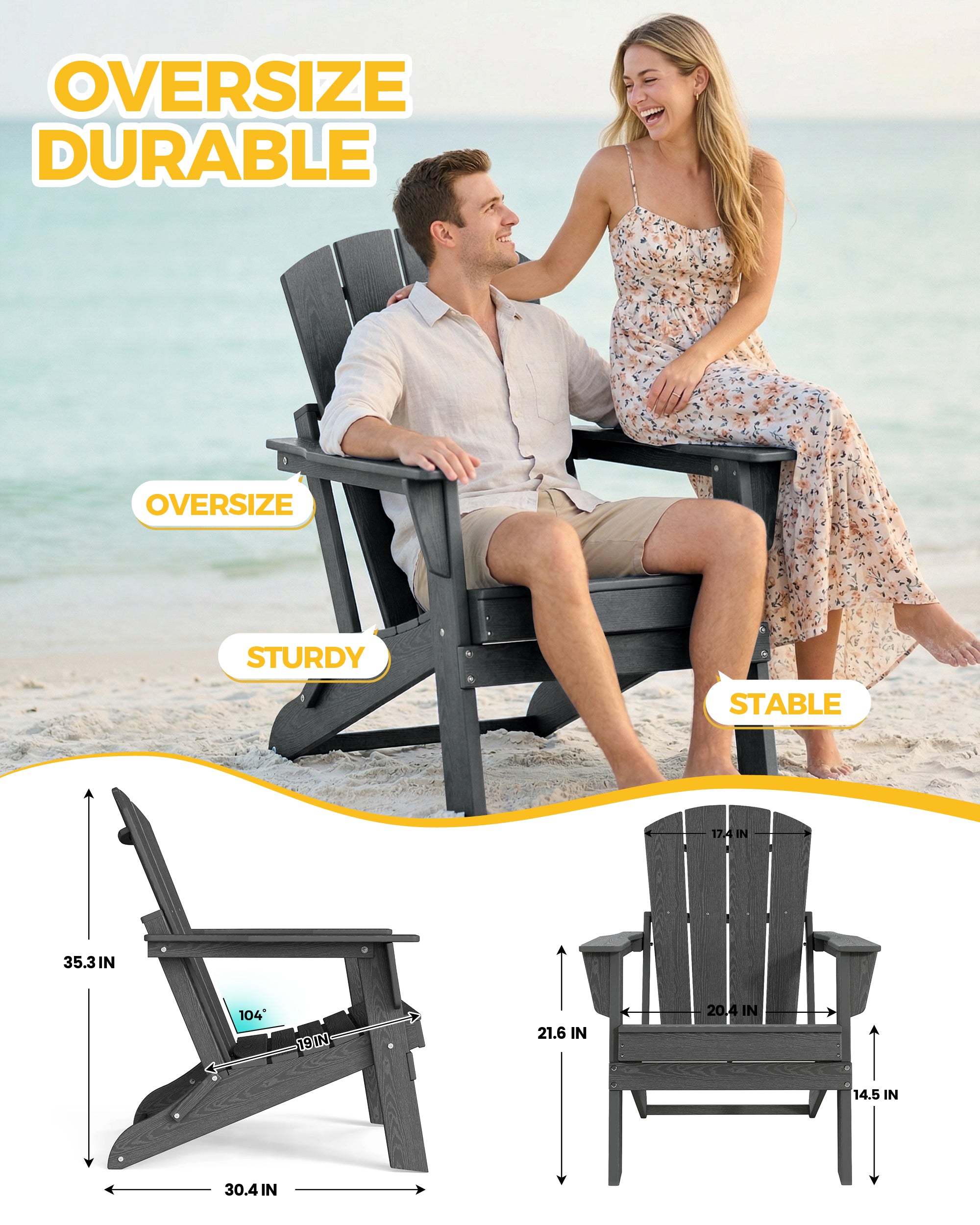 Foldable Wood Grain HDPE Adirondack Chair , 2 Pack & 4 Pack ,  all-weather , 304 Stainless Steel Hardware