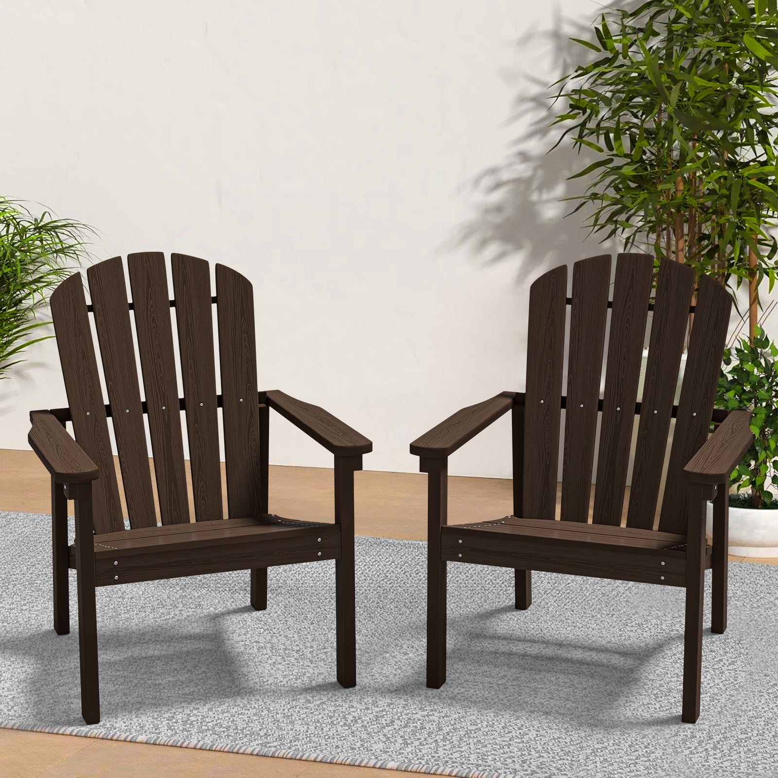 Awoutwood Stackable HDPE Adirondack Dining Chair, 2Pack & 4Pack , Wood Grain Ergonomic Compact Design for Fire Pit & Patio