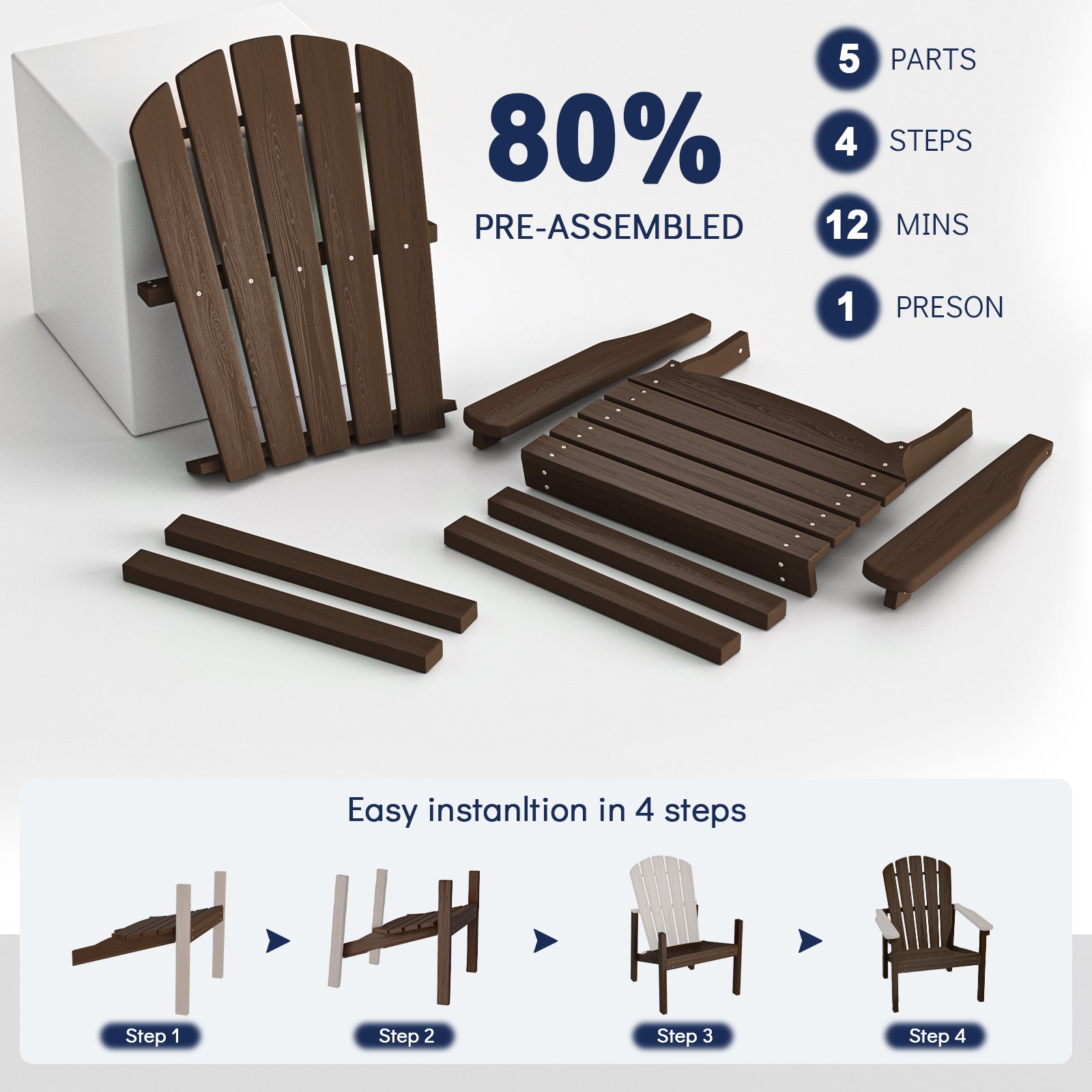 Awoutwood Stackable HDPE Adirondack Dining Chair, 2Pack & 4Pack , Wood Grain Ergonomic Compact Design for Fire Pit & Patio