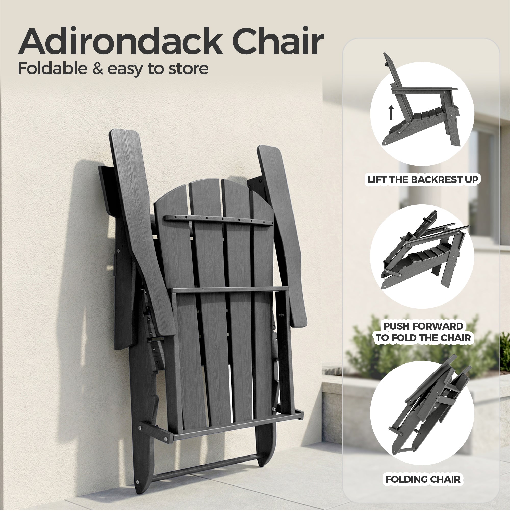 Foldable Wood Grain HDPE Adirondack Chair , 2 Pack & 4 Pack ,  all-weather , 304 Stainless Steel Hardware