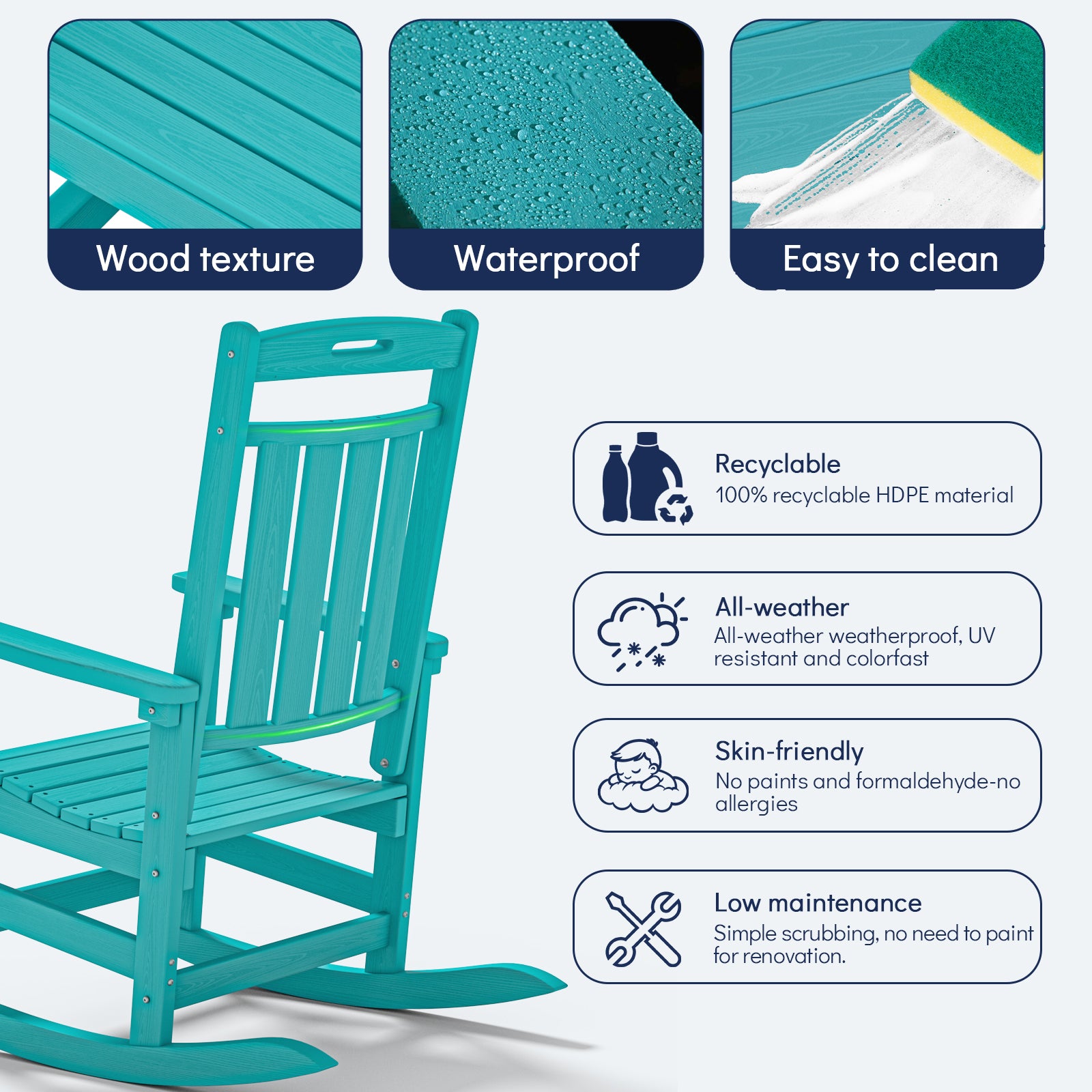 AWoutwood HDPE Rocking Chair & All- Wether Resisted - Oversize seat