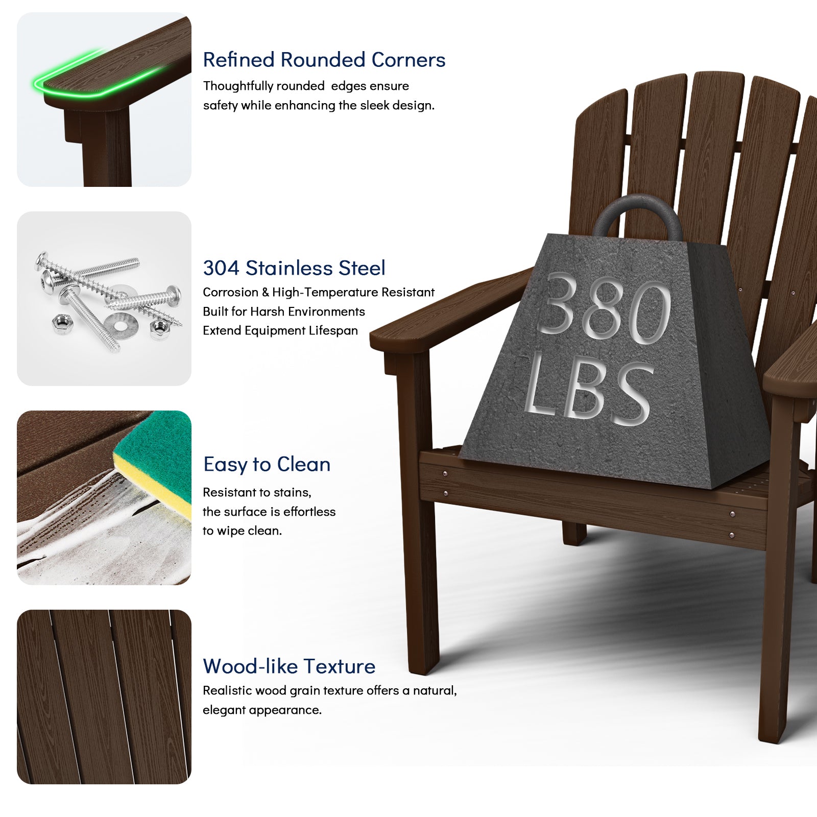 Awoutwood Stackable HDPE Adirondack Dining Chair, 2Pack & 4Pack , Wood Grain Ergonomic Compact Design for Fire Pit & Patio