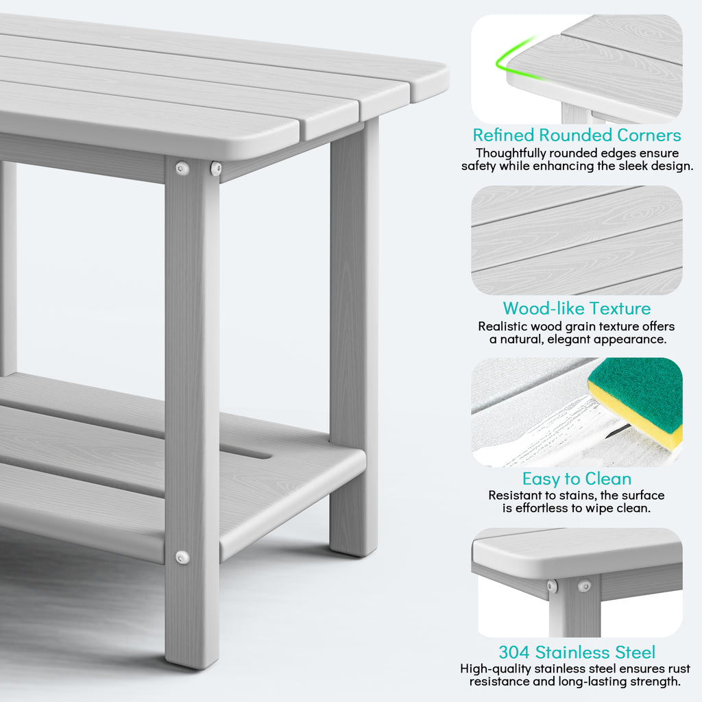 Awoutwood HDPE 2-Tier Adirondack Side Table,Weather Resistant & Double Layer Outdoor Patio Accent Table
