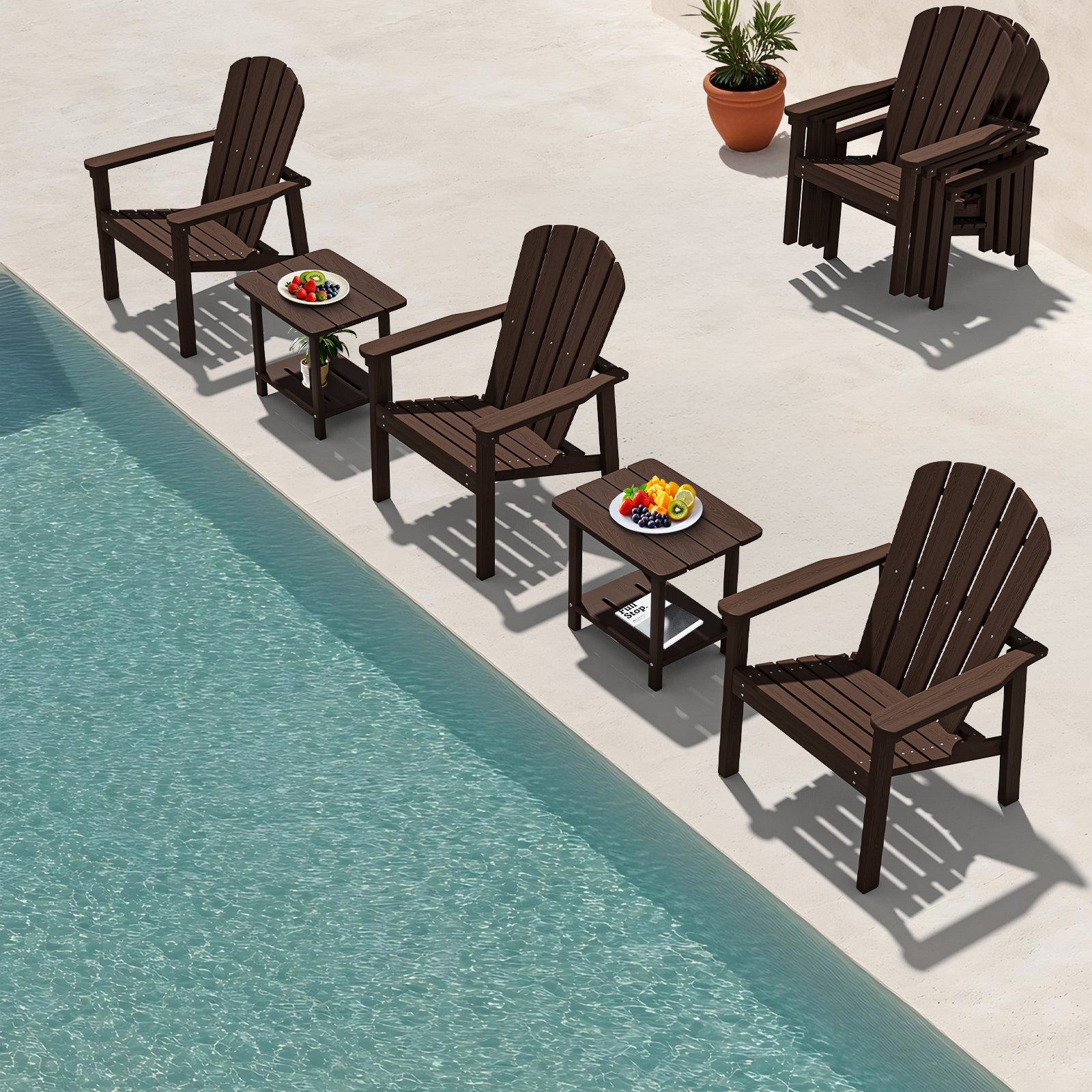 Awoutwood Stackable HDPE Adirondack Dining Chair, 2Pack & 4Pack , Wood Grain Ergonomic Compact Design for Fire Pit & Patio