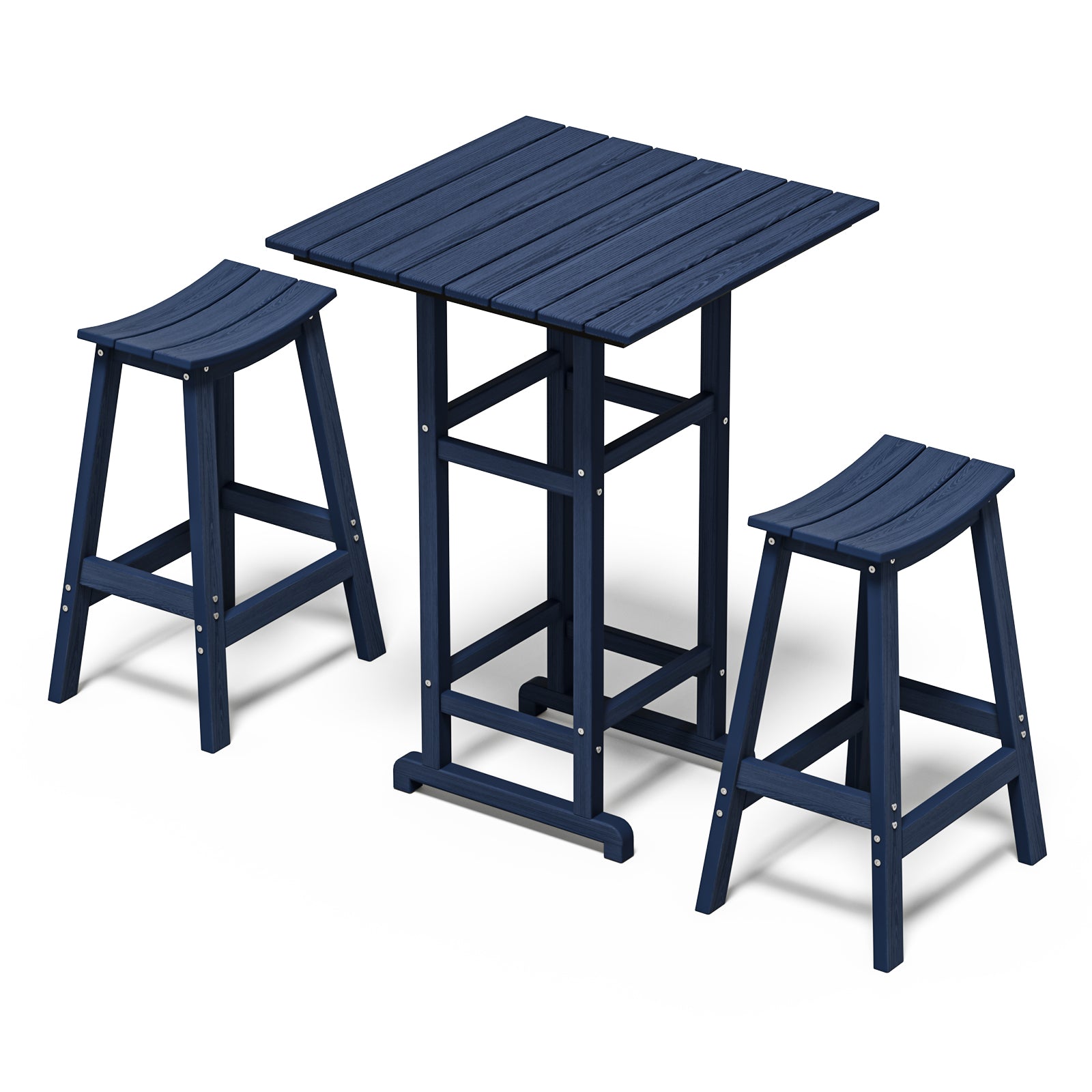 Awoutwood Patio Bar Set, Square HDPE Bar Table &  Bar Stools,  3-Piece &  5-Piece - Weather Resistant Rust-Proof Alloy Frame