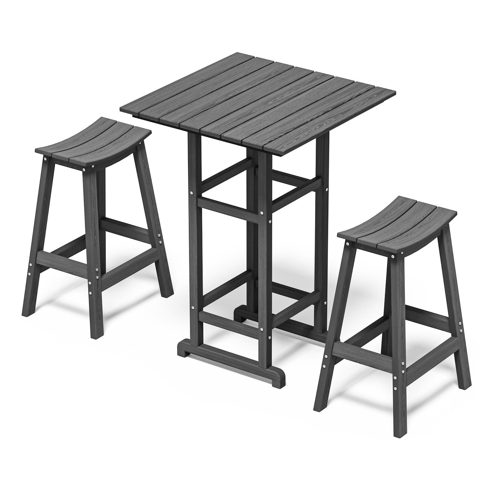 Awoutwood Patio Bar Set, Square HDPE Bar Table &  Bar Stools,  3-Piece &  5-Piece - Weather Resistant Rust-Proof Alloy Frame