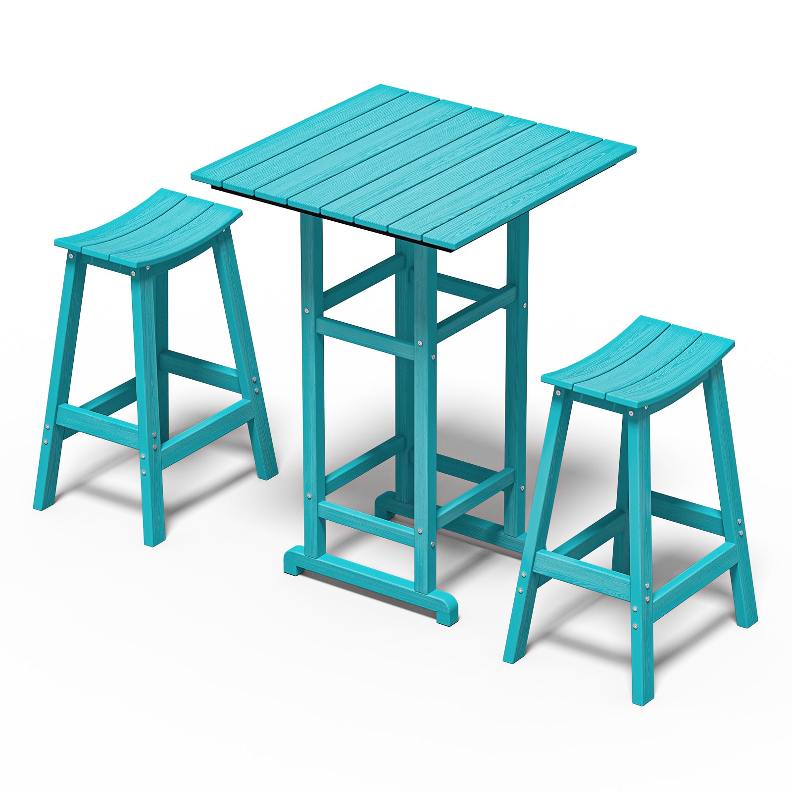 Awoutwood Patio Bar Set, Square HDPE Bar Table &  Bar Stools,  3-Piece &  5-Piece - Weather Resistant Rust-Proof Alloy Frame