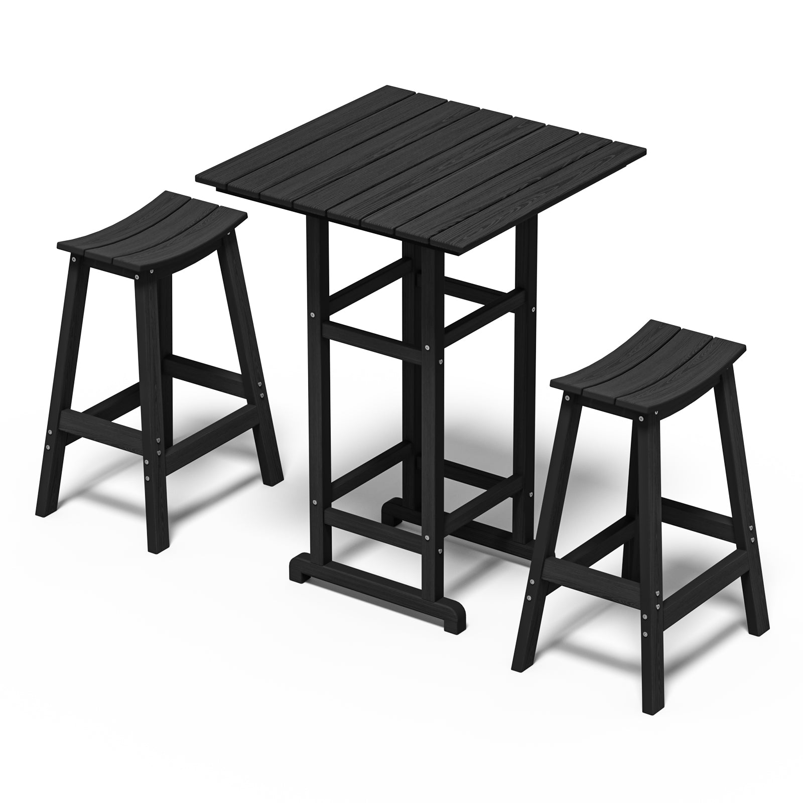 Awoutwood Patio Bar Set, Square HDPE Bar Table &  Bar Stools,  3-Piece &  5-Piece - Weather Resistant Rust-Proof Alloy Frame