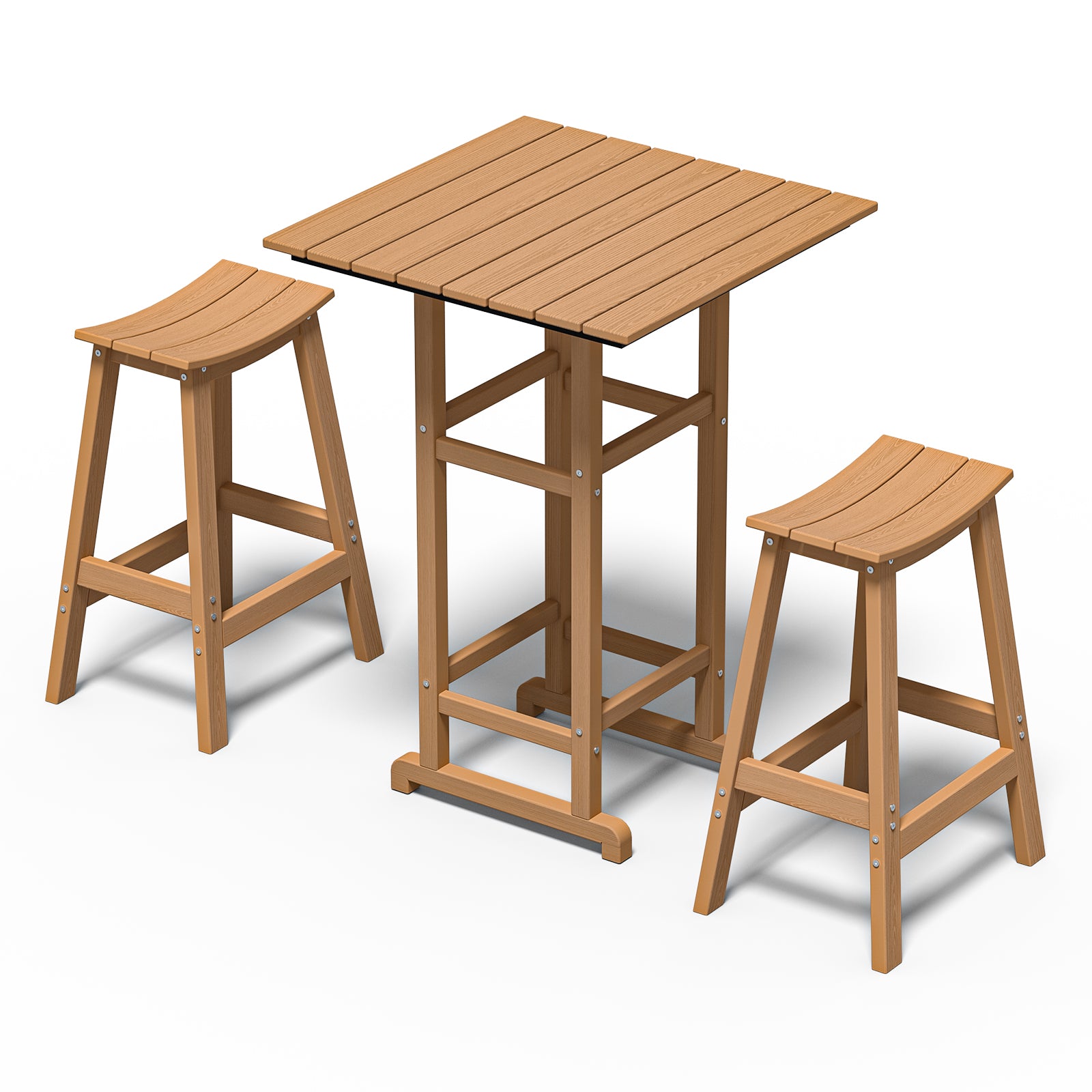 Awoutwood Patio Bar Set, Square HDPE Bar Table &  Bar Stools,  3-Piece &  5-Piece - Weather Resistant Rust-Proof Alloy Frame