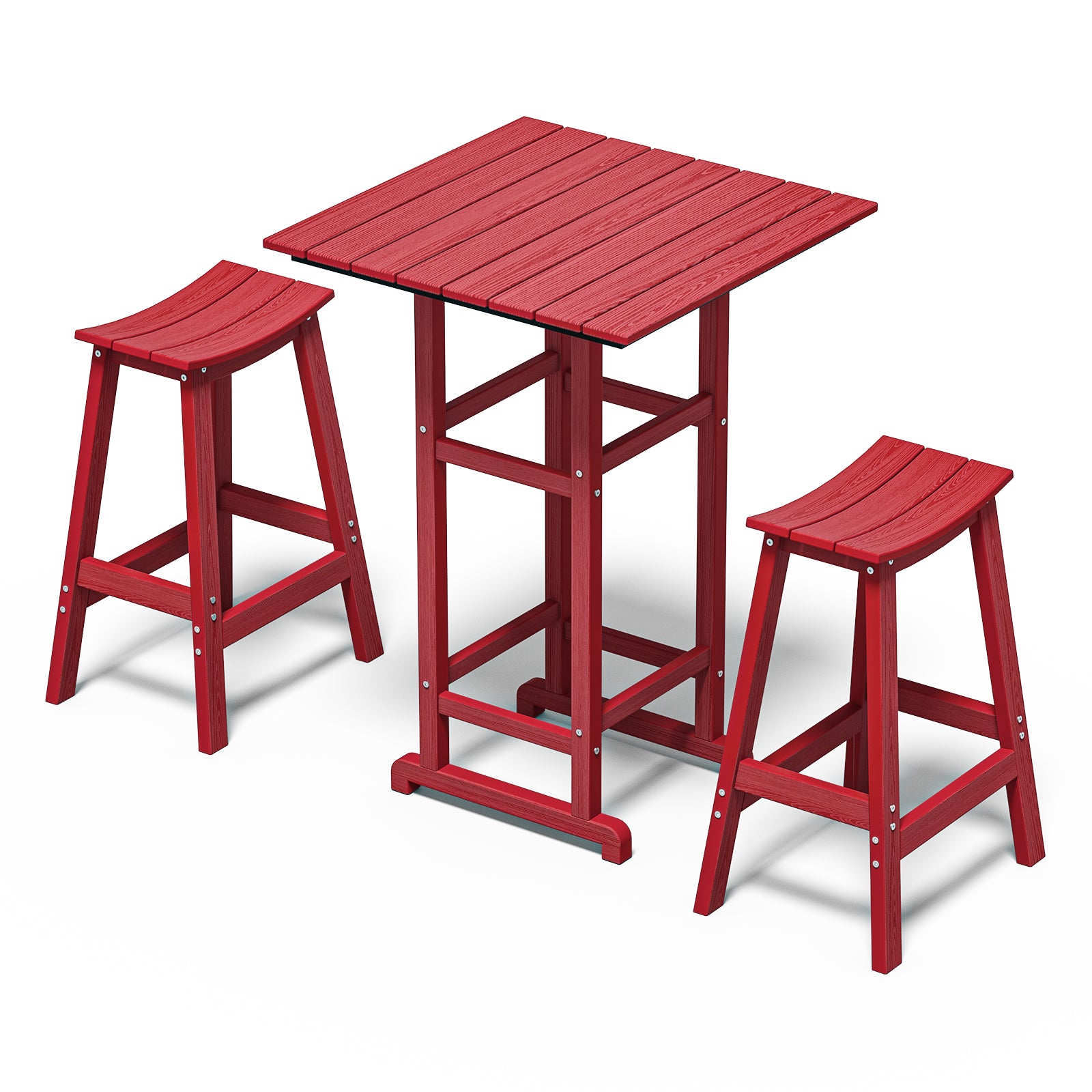 Awoutwood Patio Bar Set, Square HDPE Bar Table &  Bar Stools,  3-Piece &  5-Piece - Weather Resistant Rust-Proof Alloy Frame