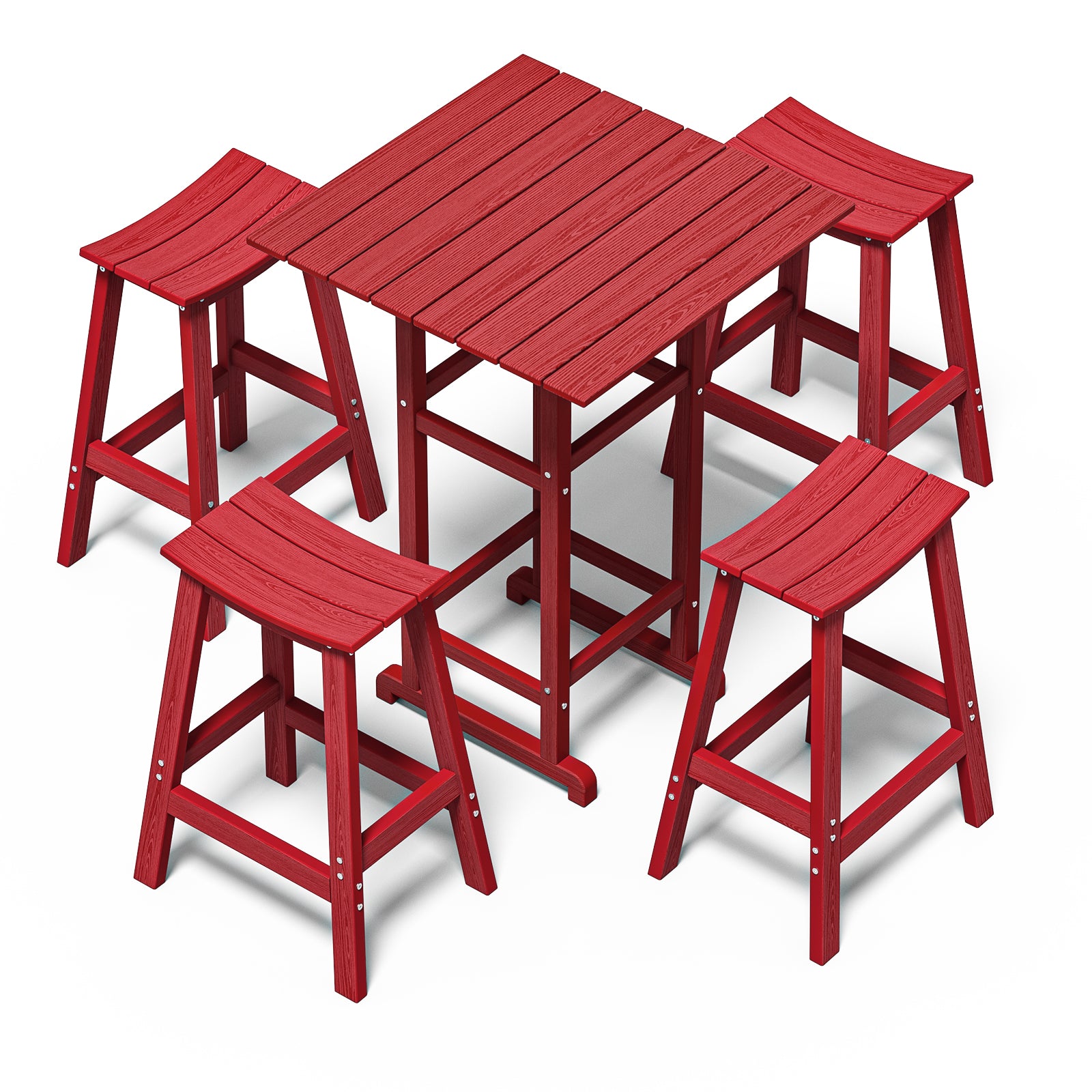 Awoutwood Patio Bar Set, Square HDPE Bar Table &  Bar Stools,  3-Piece &  5-Piece - Weather Resistant Rust-Proof Alloy Frame