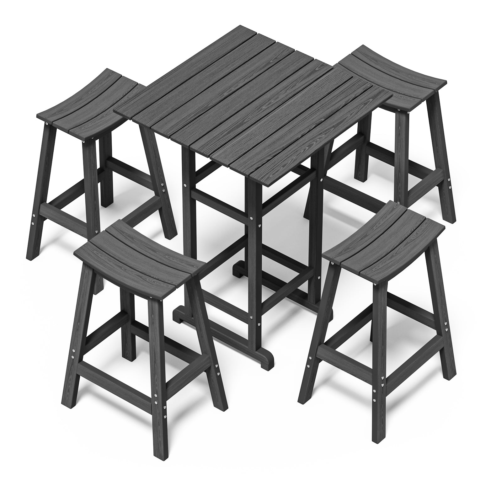 Awoutwood Patio Bar Set, Square HDPE Bar Table &  Bar Stools,  3-Piece &  5-Piece - Weather Resistant Rust-Proof Alloy Frame