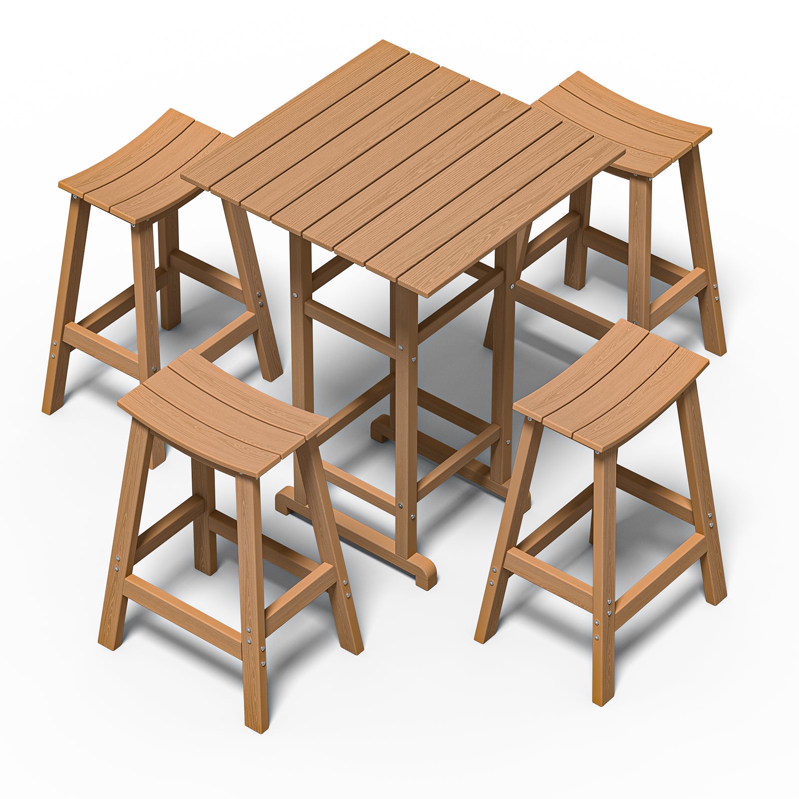 Awoutwood Patio Bar Set, Square HDPE Bar Table &  Bar Stools,  3-Piece &  5-Piece - Weather Resistant Rust-Proof Alloy Frame