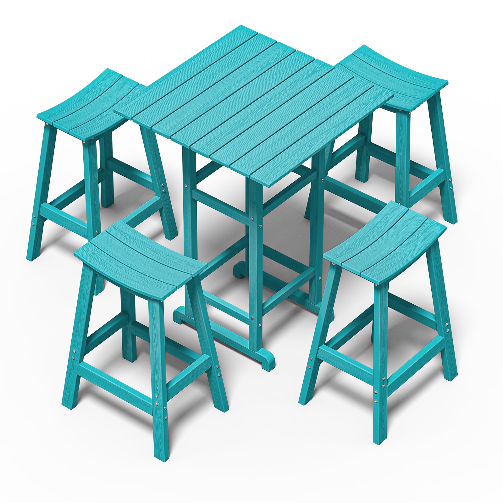 Awoutwood Patio Bar Set, Square HDPE Bar Table &  Bar Stools,  3-Piece &  5-Piece - Weather Resistant Rust-Proof Alloy Frame