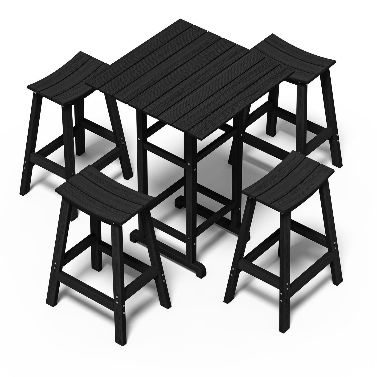 Awoutwood Patio Bar Set, Square HDPE Bar Table &  Bar Stools,  3-Piece &  5-Piece - Weather Resistant Rust-Proof Alloy Frame