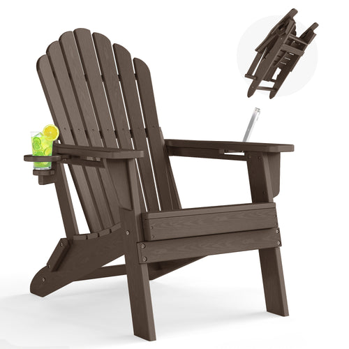 Awoutwood Foldable HDPE Adirondack Chair with Dual Cup Holders,2 Pack & 4 Pack & 3Pack , Weather Resistant Premium Wood Grain Finish, 304 Stainless Steel Hardware