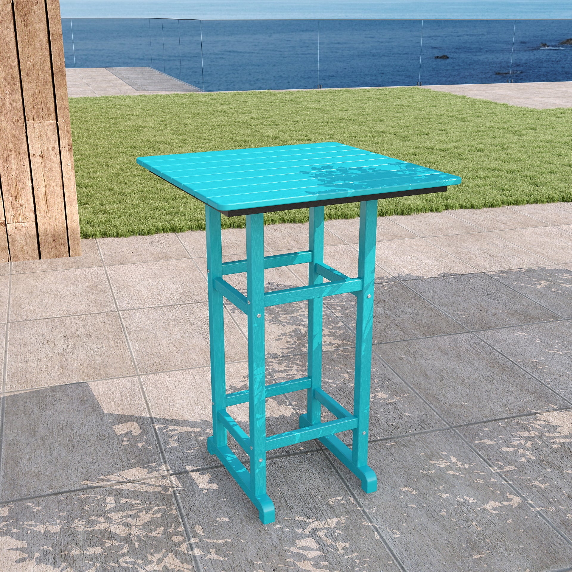 Awoutwood HDPE Weatherproof Patio Bar Height Table, Premium Wood Grain with Sturdy Alloy Frame