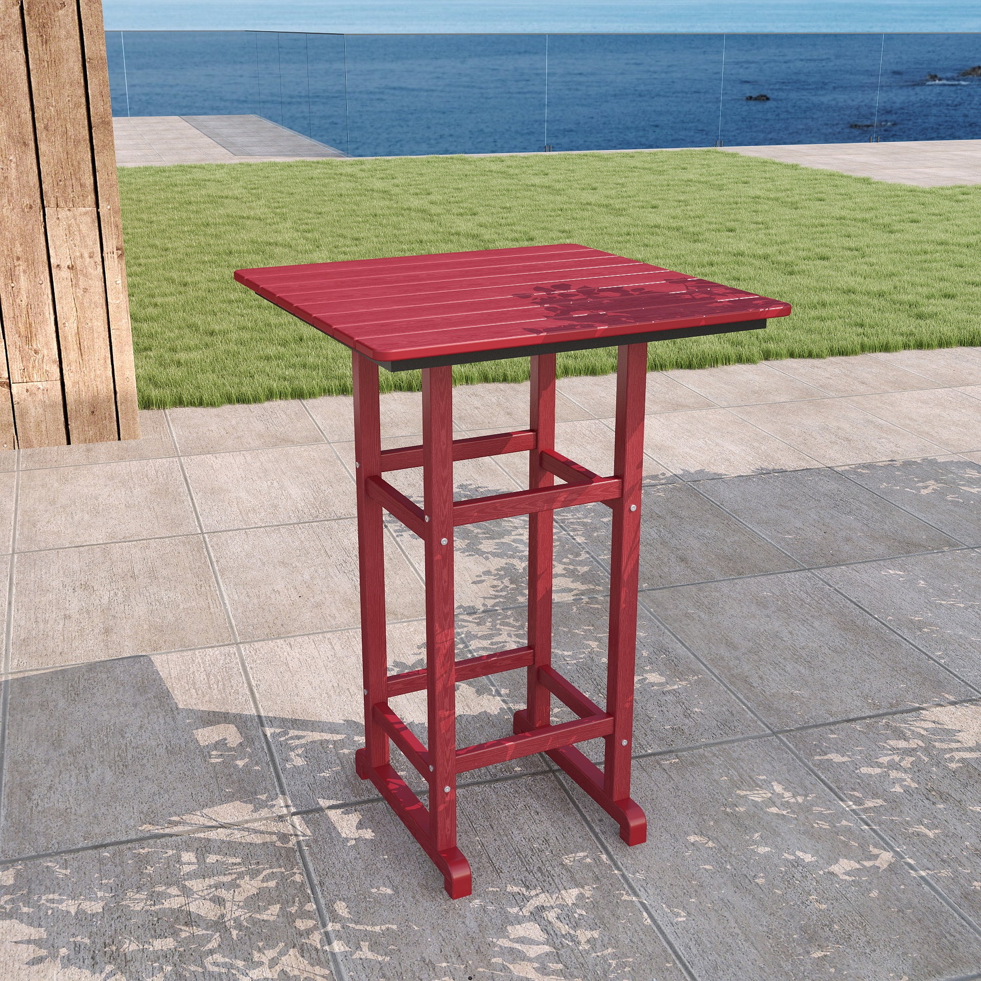 Awoutwood HDPE Weatherproof Patio Bar Height Table, Premium Wood Grain with Sturdy Alloy Frame
