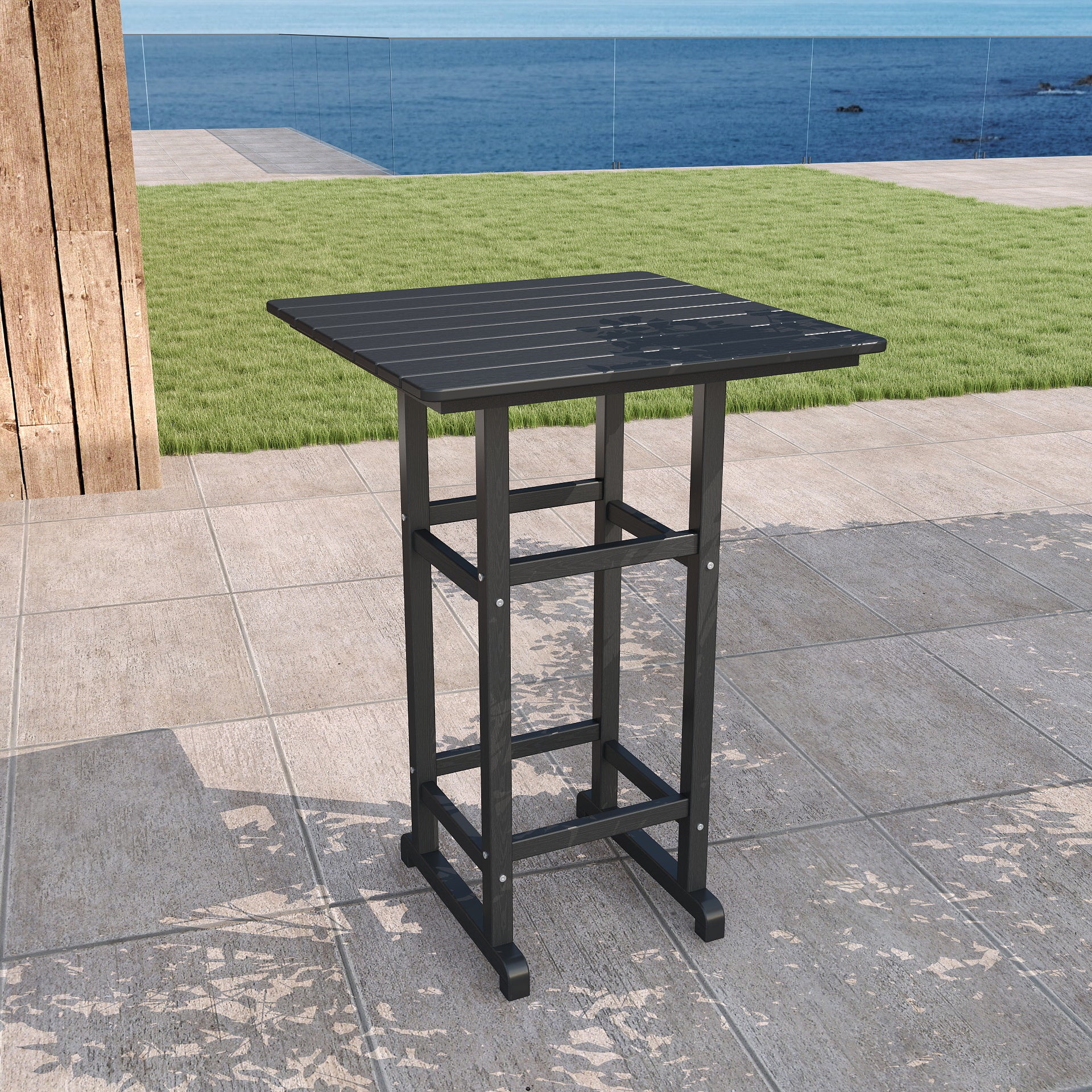 Awoutwood HDPE Weatherproof Patio Bar Height Table, Premium Wood Grain with Sturdy Alloy Frame