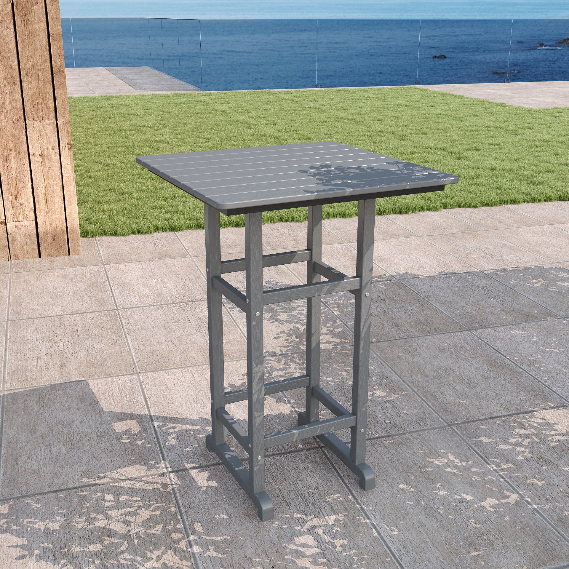 Awoutwood HDPE Weatherproof Patio Bar Height Table, Premium Wood Grain with Sturdy Alloy Frame