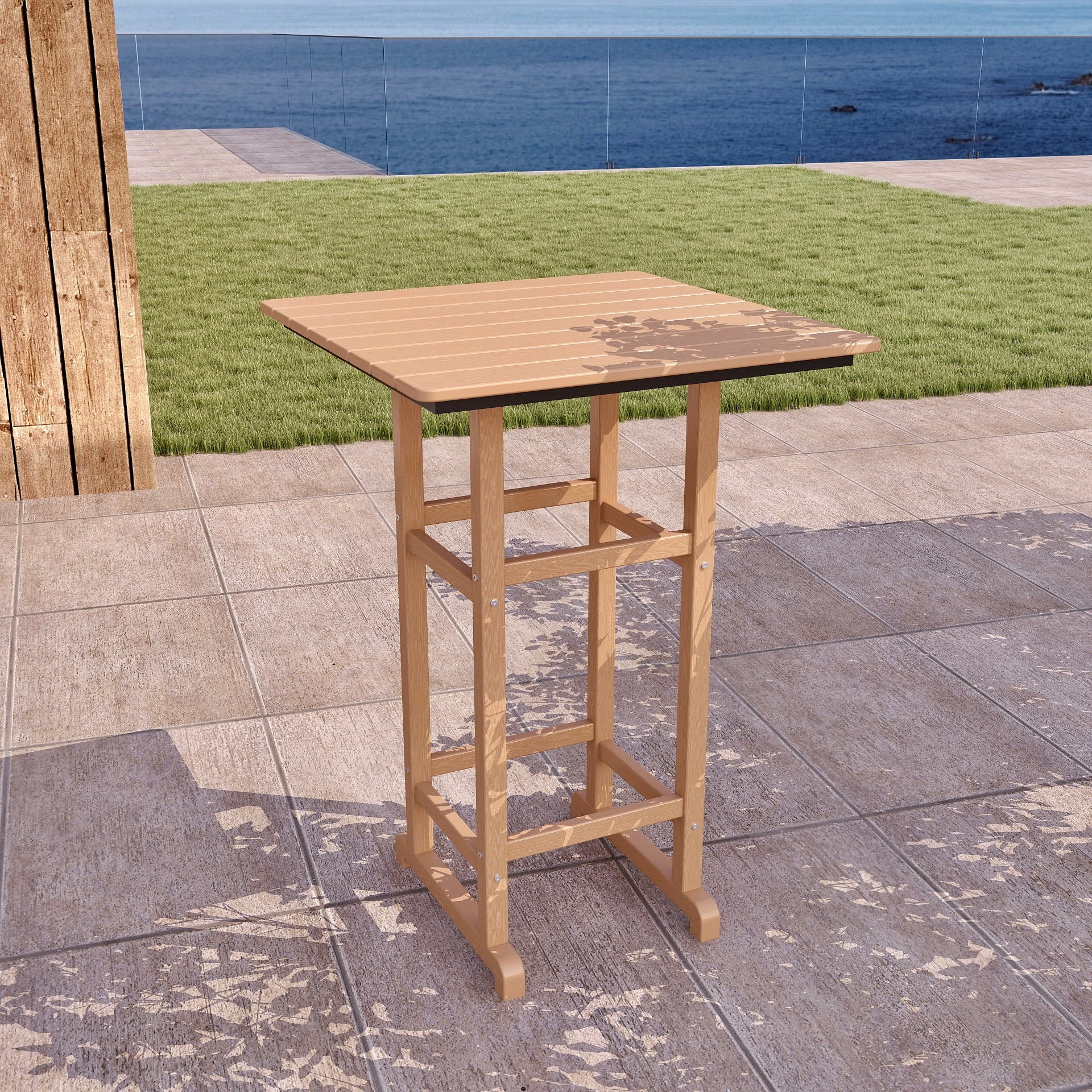 Awoutwood HDPE Weatherproof Patio Bar Height Table, Premium Wood Grain with Sturdy Alloy Frame