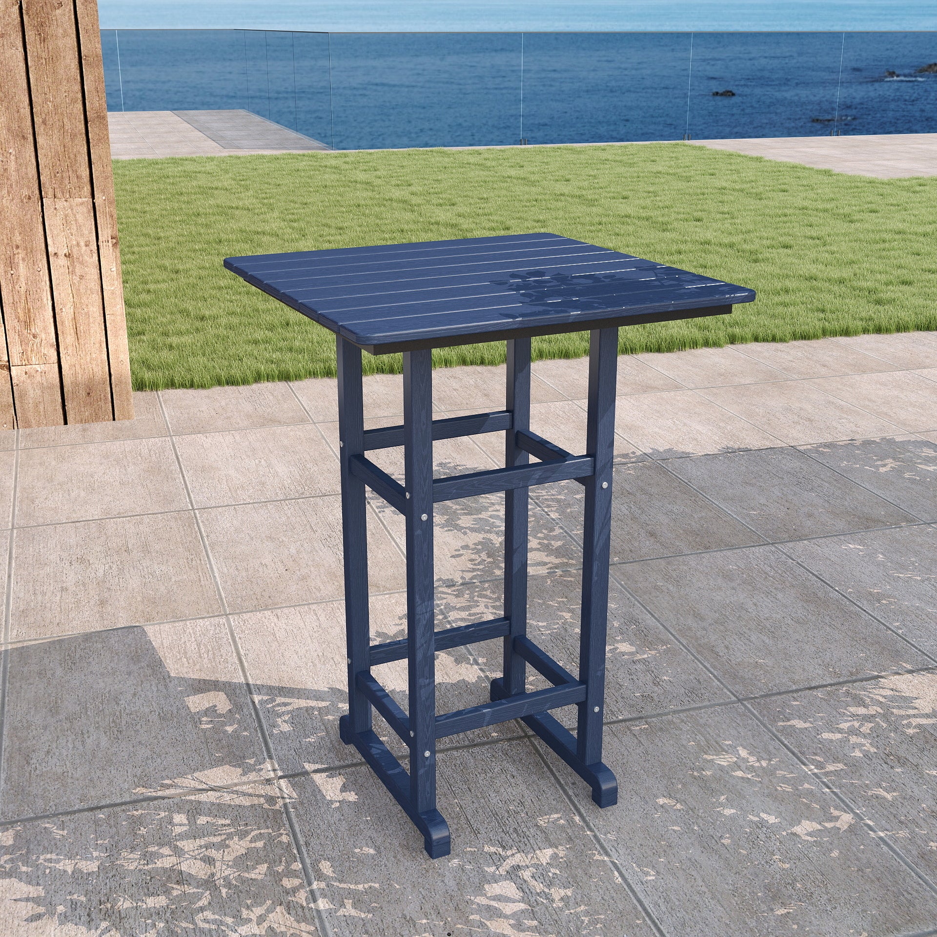Awoutwood HDPE Weatherproof Patio Bar Height Table, Premium Wood Grain with Sturdy Alloy Frame