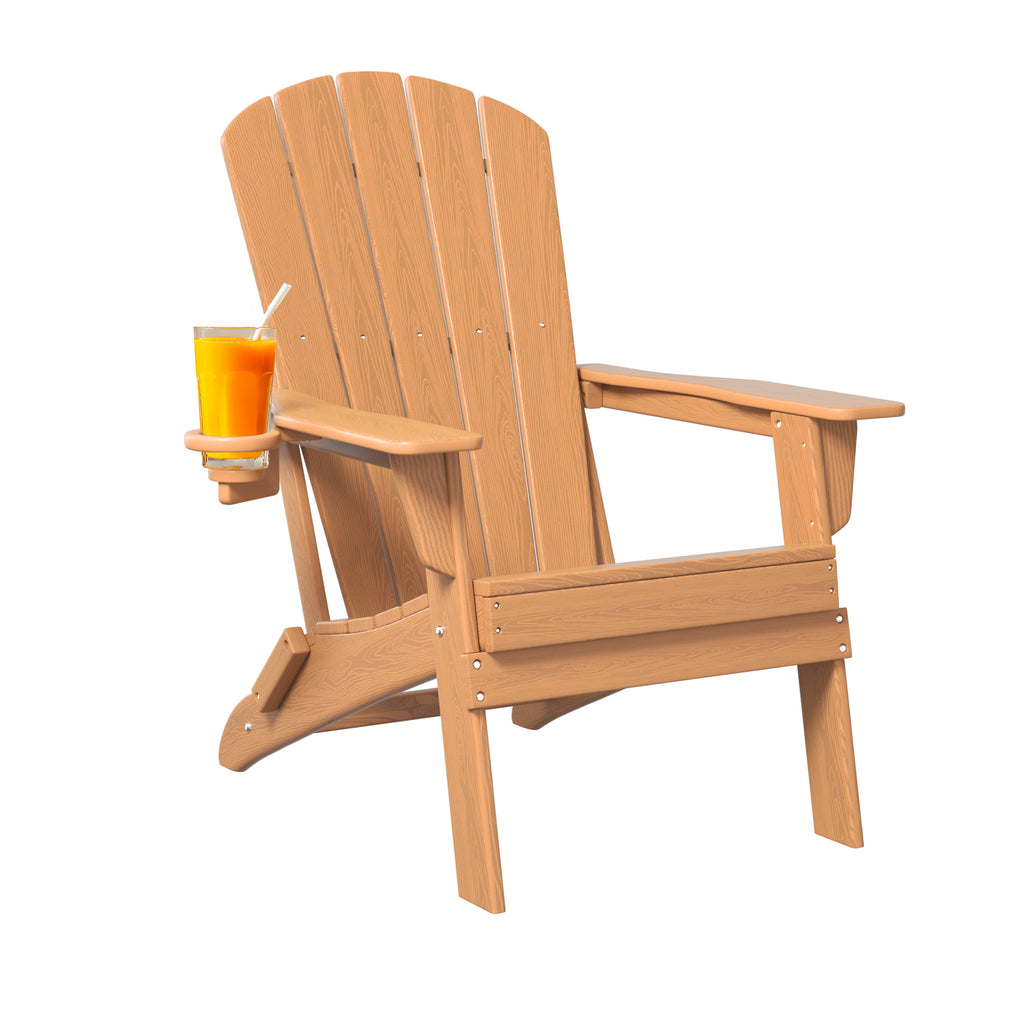 AWouwood Foldable Adirondack chair with cup holder , 2 Pack & 4Pack & 6Pack, All-wether Wood-Grain Finish