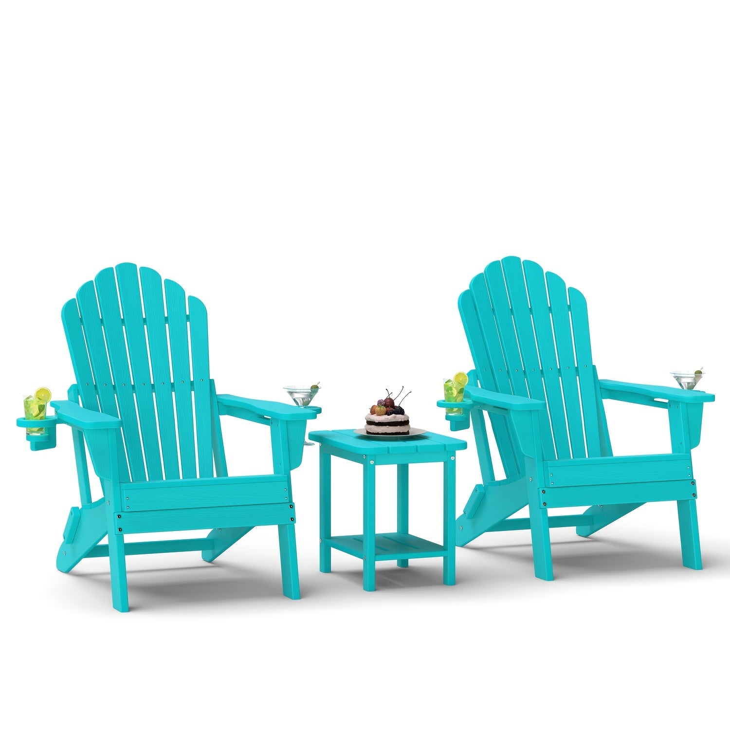Awoutwood Foldable HDPE Adirondack Chair with Dual Cup Holders,2 Pack & 4 Pack & 3Pack , Weather Resistant Premium Wood Grain Finish, 304 Stainless Steel Hardware