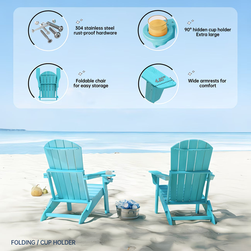 AWouwood Foldable Adirondack chair with cup holder , 2 Pack & 4Pack & 6Pack, All-wether Wood-Grain Finish