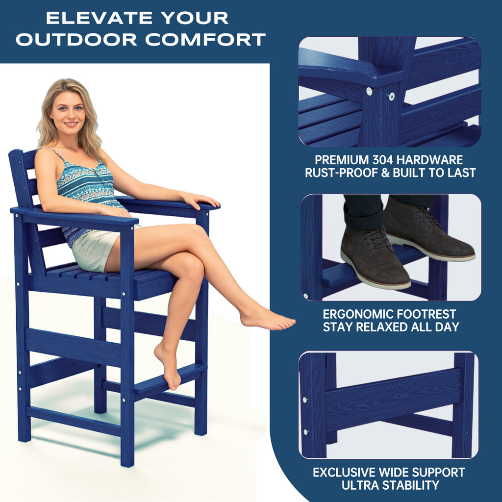 Awoutwood Tall Adirondack Bar Set chair & HDPE Bar Table, 3-Piece & 5-Piece Bar Set, Weatherproof Wood Grain Outdoor Patio Furniture