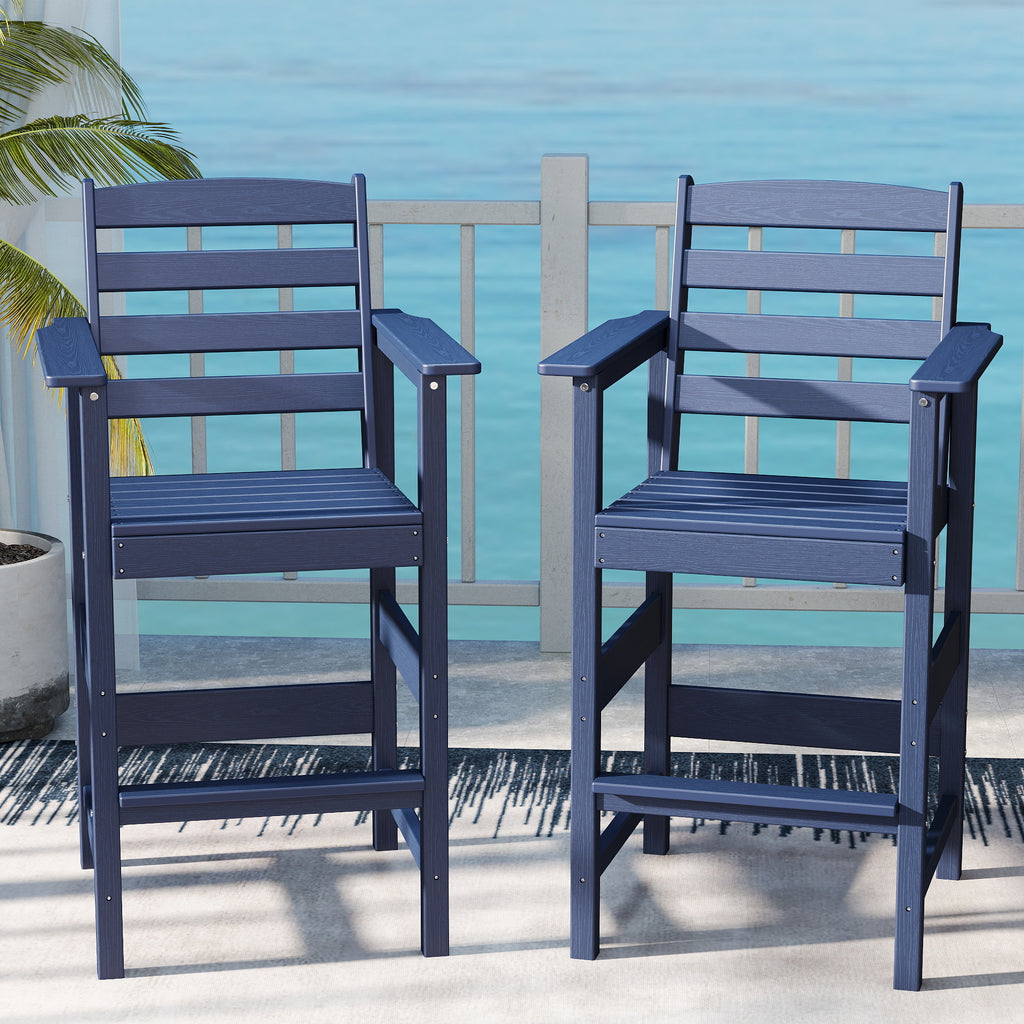 Awoutwood Tall Adirondack Bar Stools Set of 2, Weather Resistant High Density Polyethylene (HDPE) Outdoor Bar Chairs