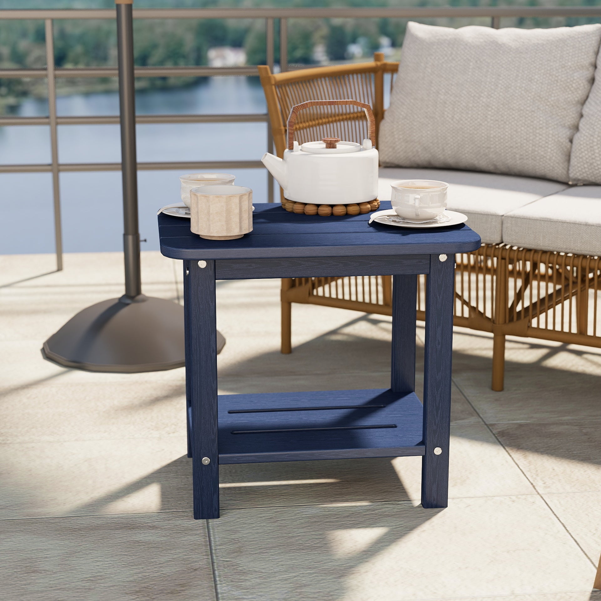 Awoutwood HDPE 2-Tier Adirondack Side Table,Weather Resistant & Double Layer Outdoor Patio Accent Table