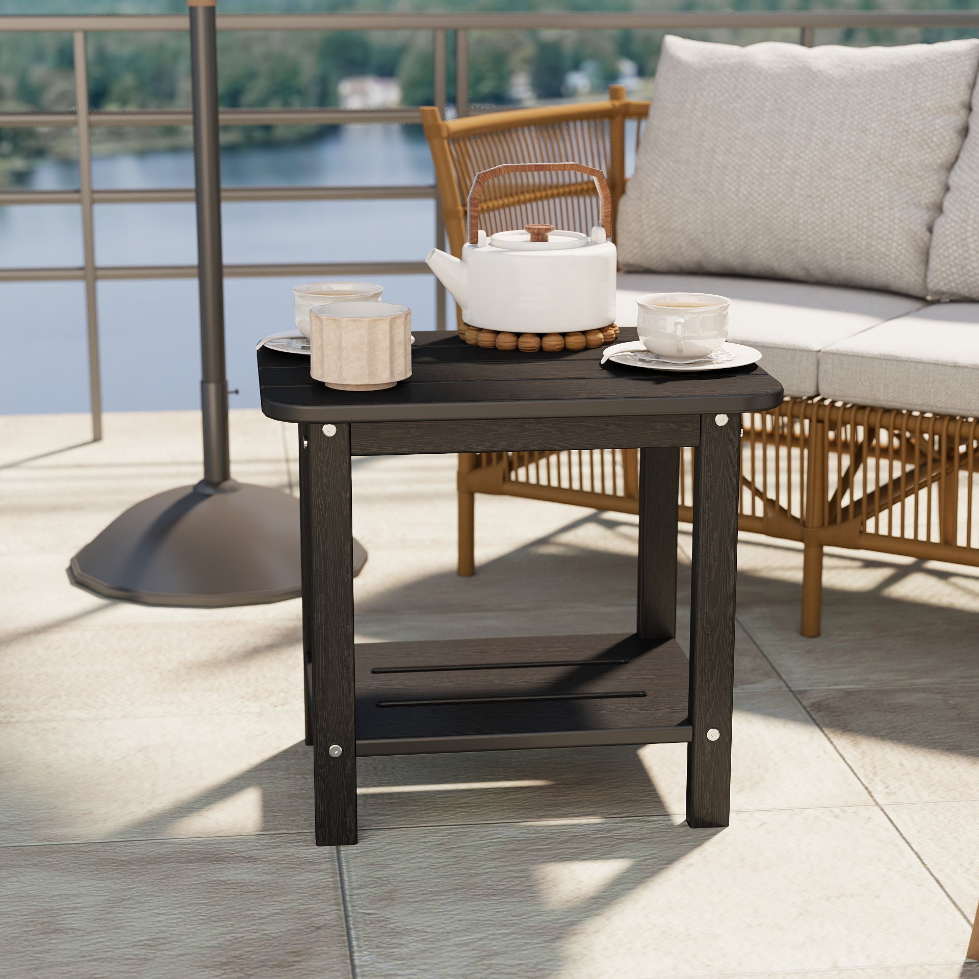 Awoutwood HDPE 2-Tier Adirondack Side Table,Weather Resistant & Double Layer Outdoor Patio Accent Table