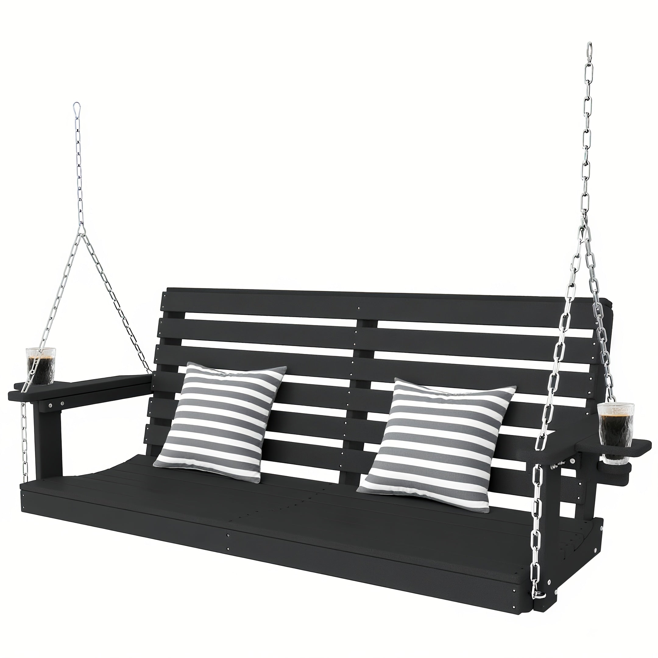 Awoutwood HDPE Double Seat Swing Chair with Cup Holders, Rustproof Weather Resistant with 304 Stainless Steel Chains