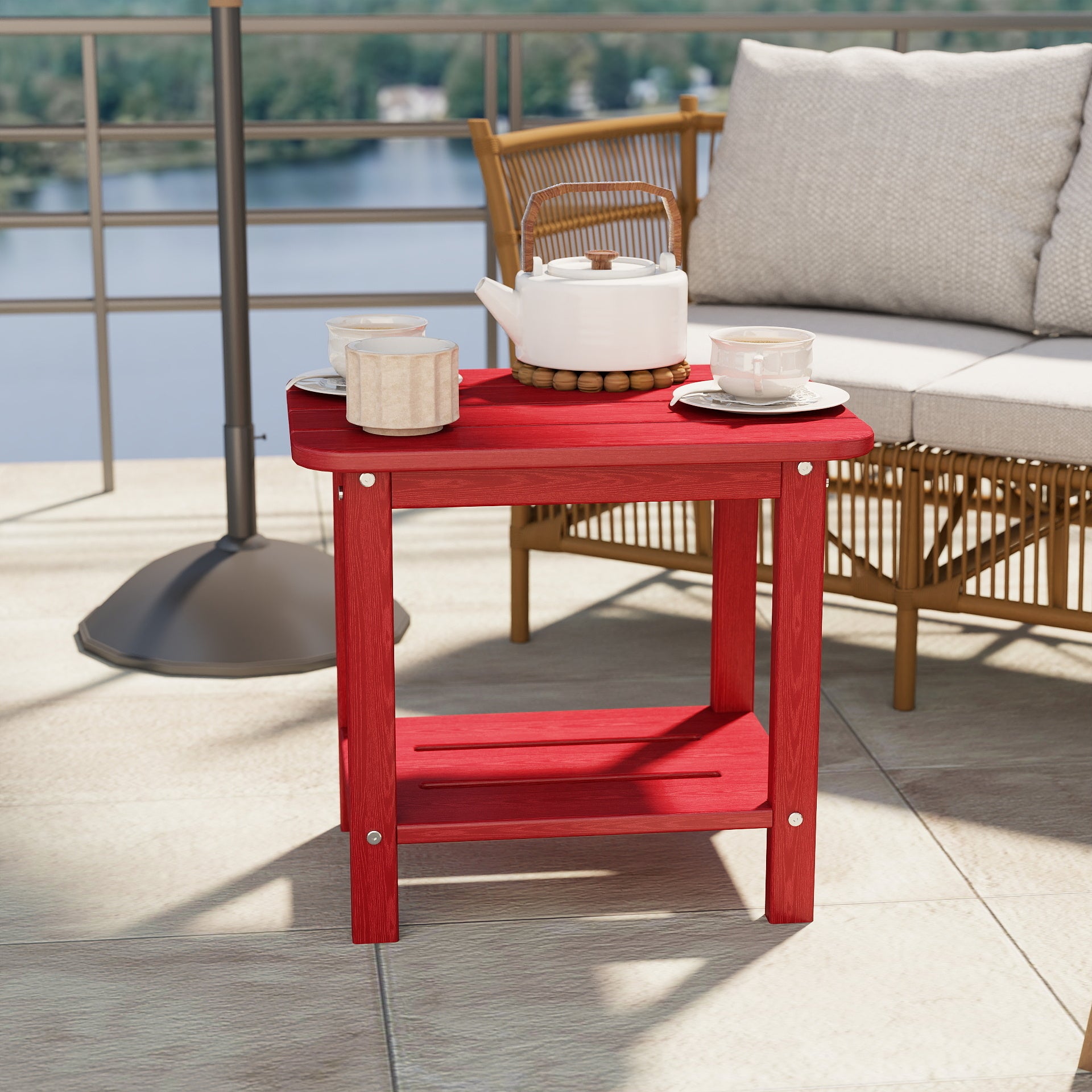 Awoutwood HDPE 2-Tier Adirondack Side Table,Weather Resistant & Double Layer Outdoor Patio Accent Table
