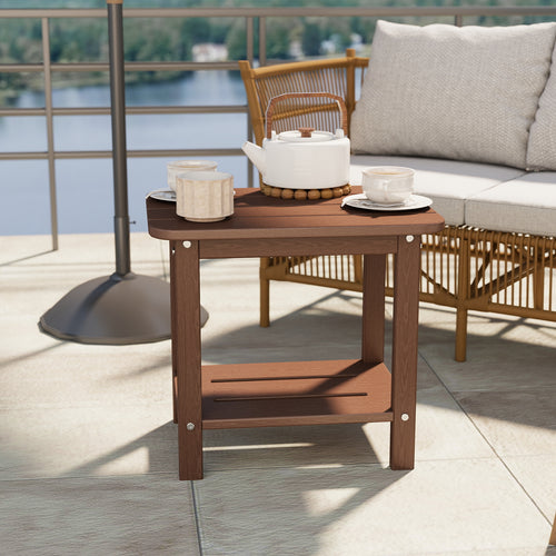 Awoutwood HDPE 2-Tier Adirondack Side Table,Weather Resistant & Double Layer Outdoor Patio Accent Table