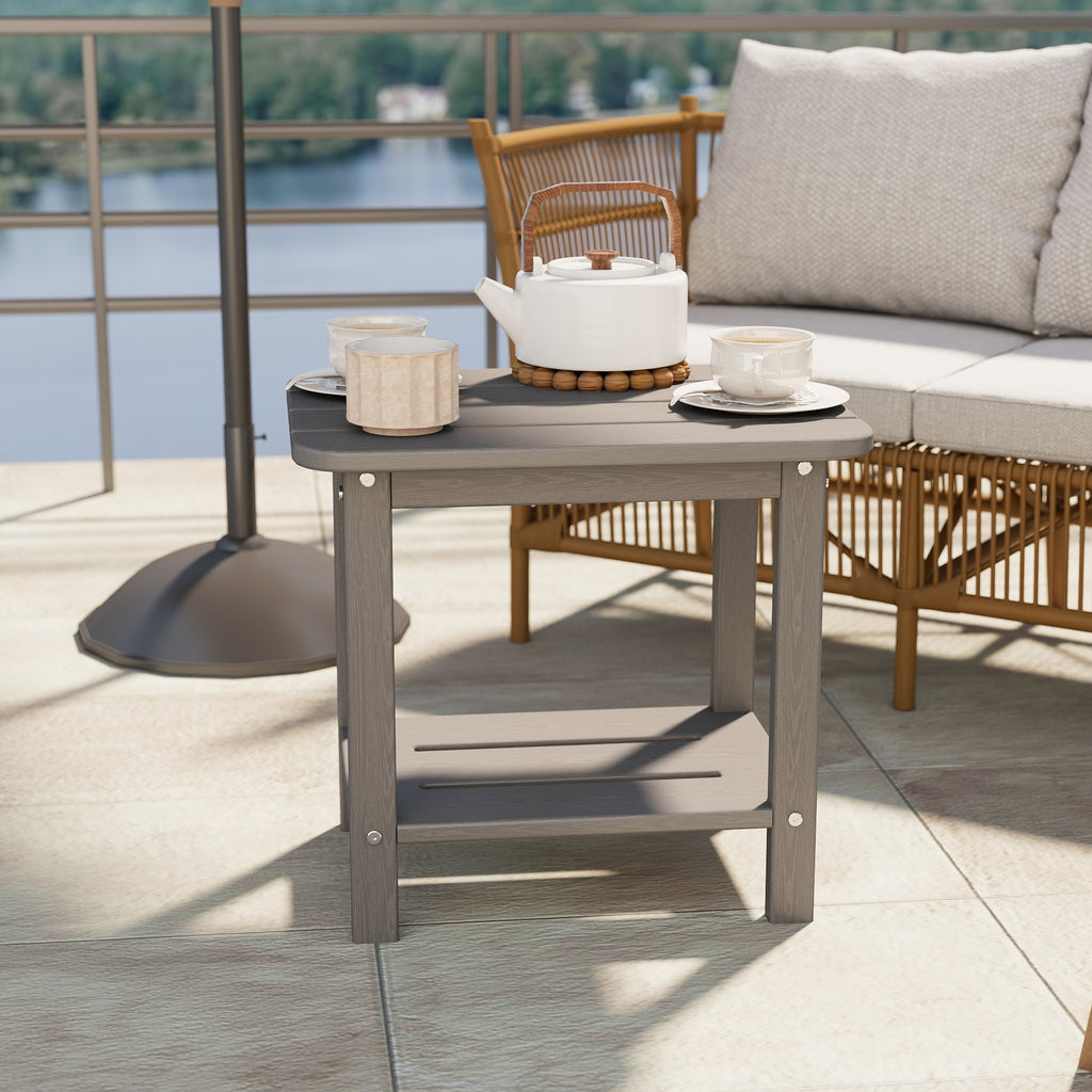Awoutwood HDPE 2-Tier Adirondack Side Table,Weather Resistant & Double Layer Outdoor Patio Accent Table