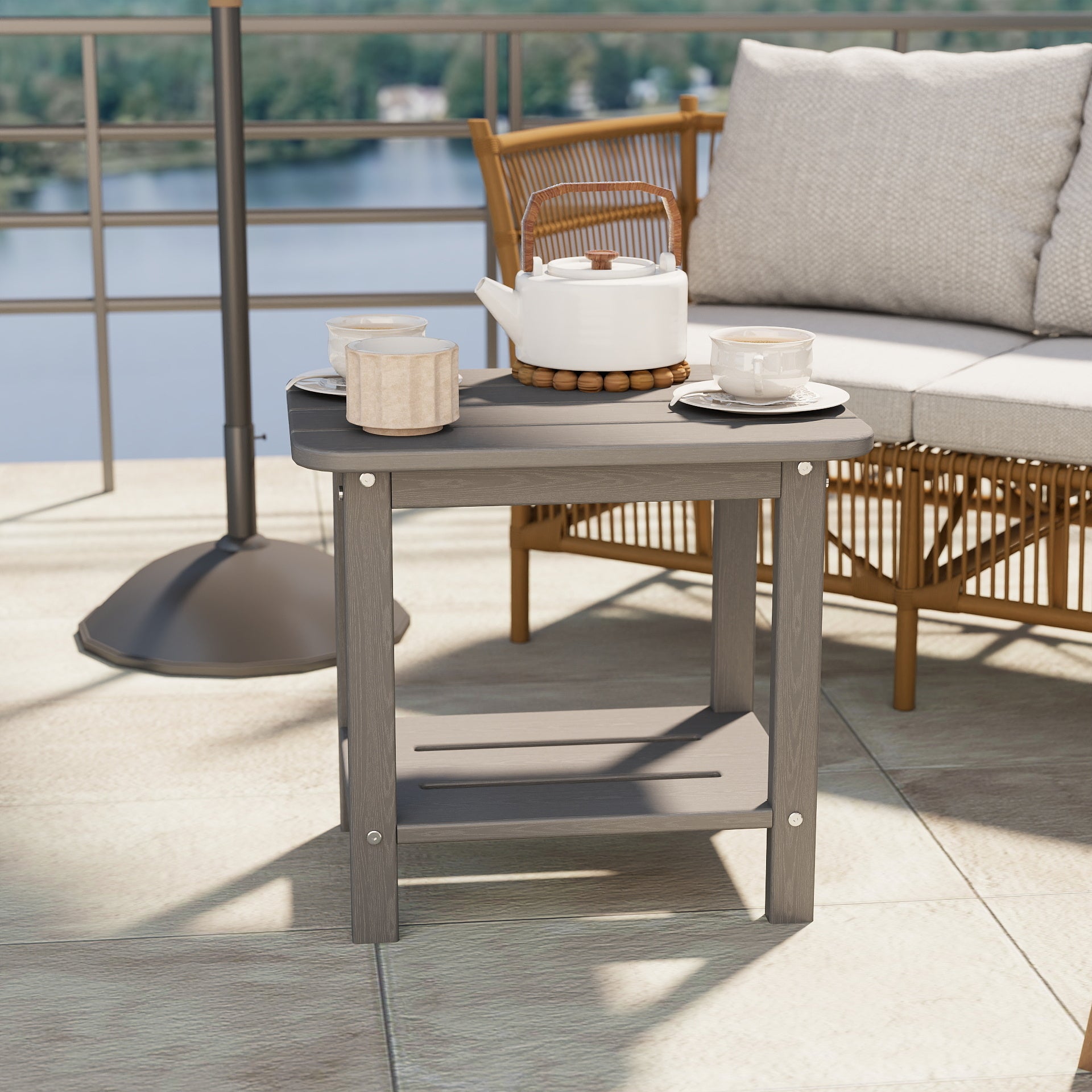 Awoutwood HDPE 2-Tier Adirondack Side Table,Weather Resistant & Double Layer Outdoor Patio Accent Table