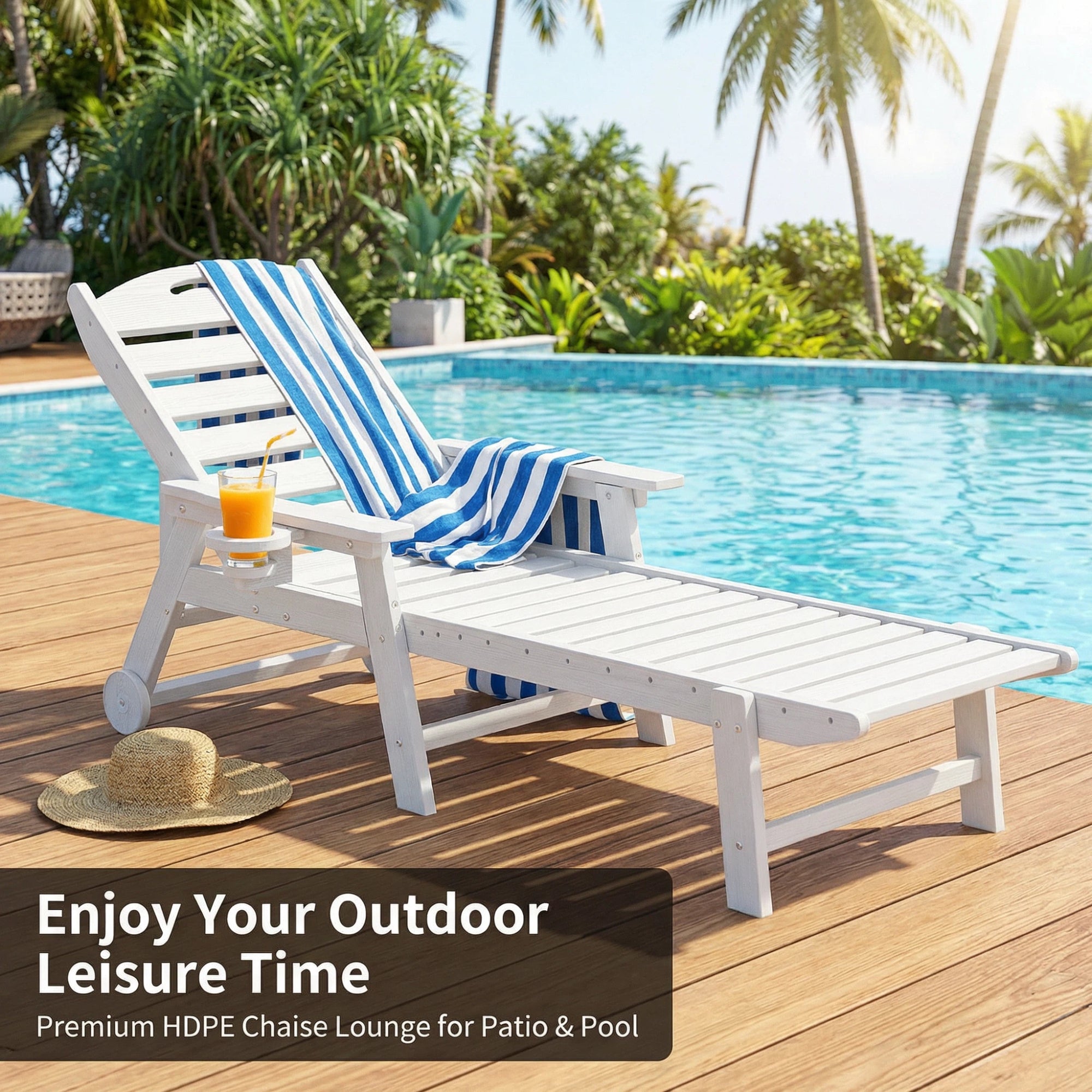 Awoutwood HDPE Lounge Chair with cup holder , 1 Pack & 2 Pack, Adjustable Backrest-4-Position Reclining, Outdoor Recliner with Multiple Recline Settings