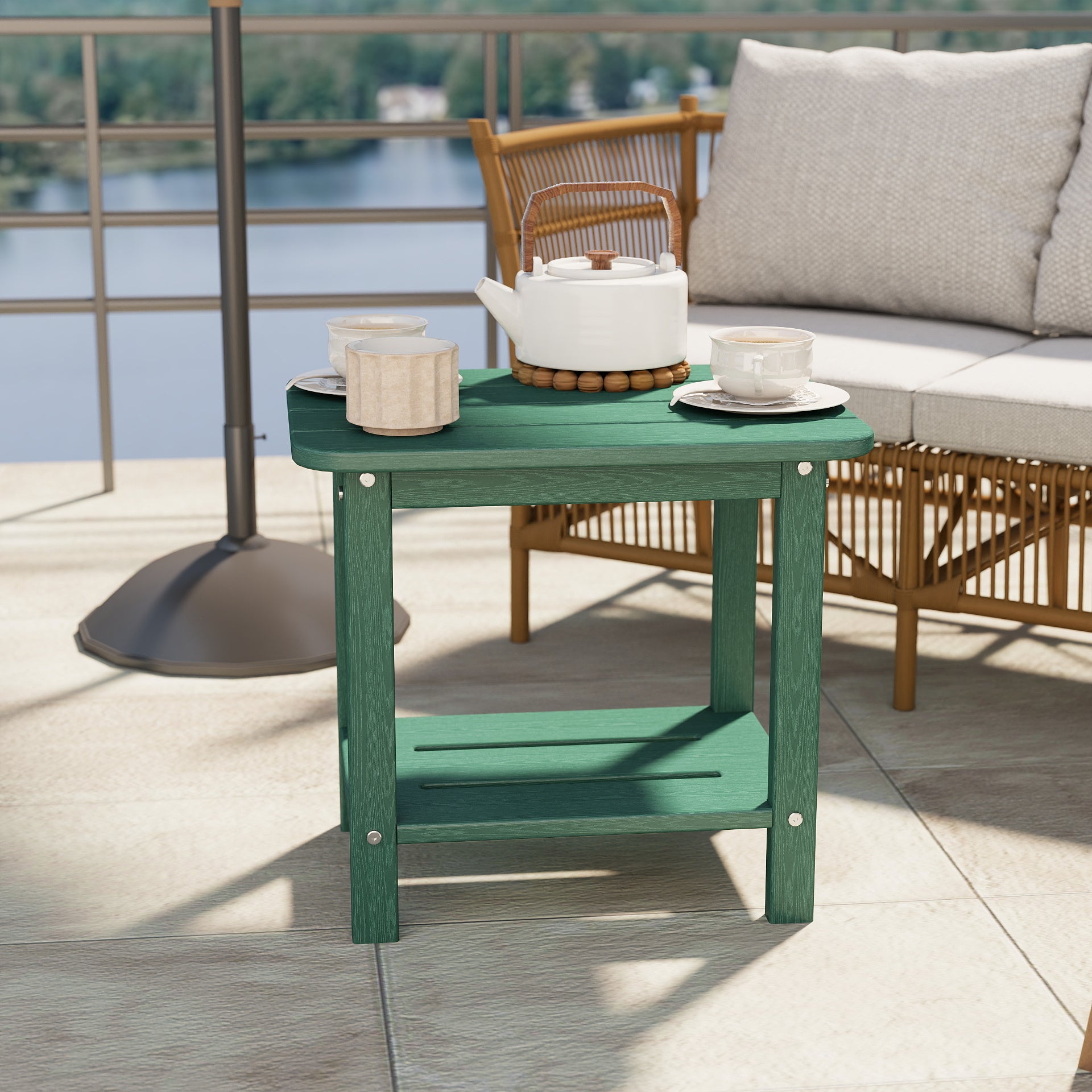 Awoutwood HDPE 2-Tier Adirondack Side Table,Weather Resistant & Double Layer Outdoor Patio Accent Table