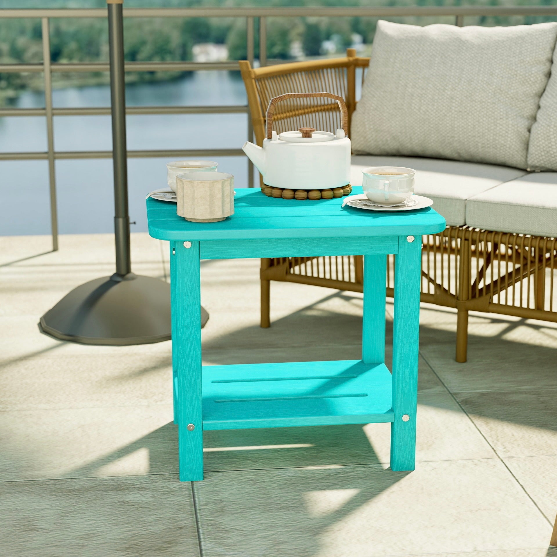 Awoutwood HDPE 2-Tier Adirondack Side Table,Weather Resistant & Double Layer Outdoor Patio Accent Table